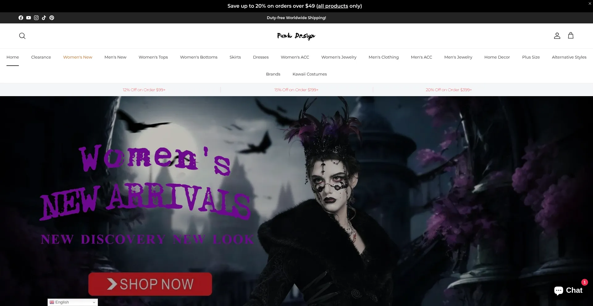 Website screenshot of Punkdesign.shop