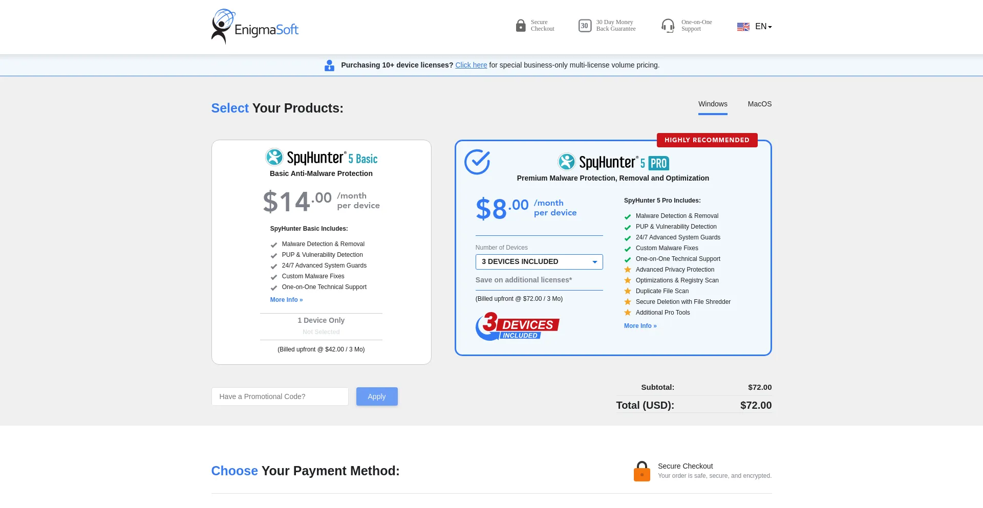 Website screenshot of Purchase.enigmasoftware.com