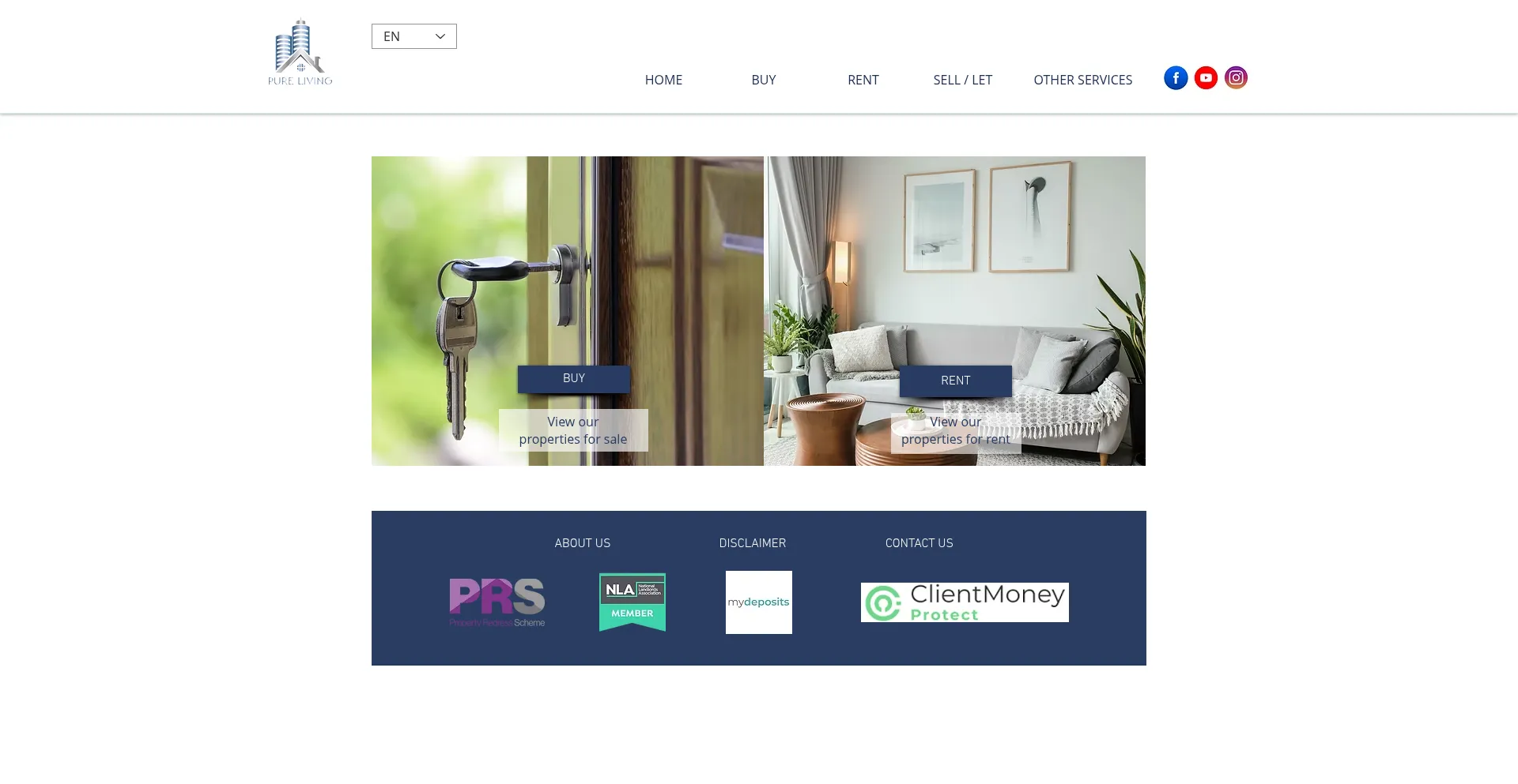 Website screenshot of Pure-living.co.uk
