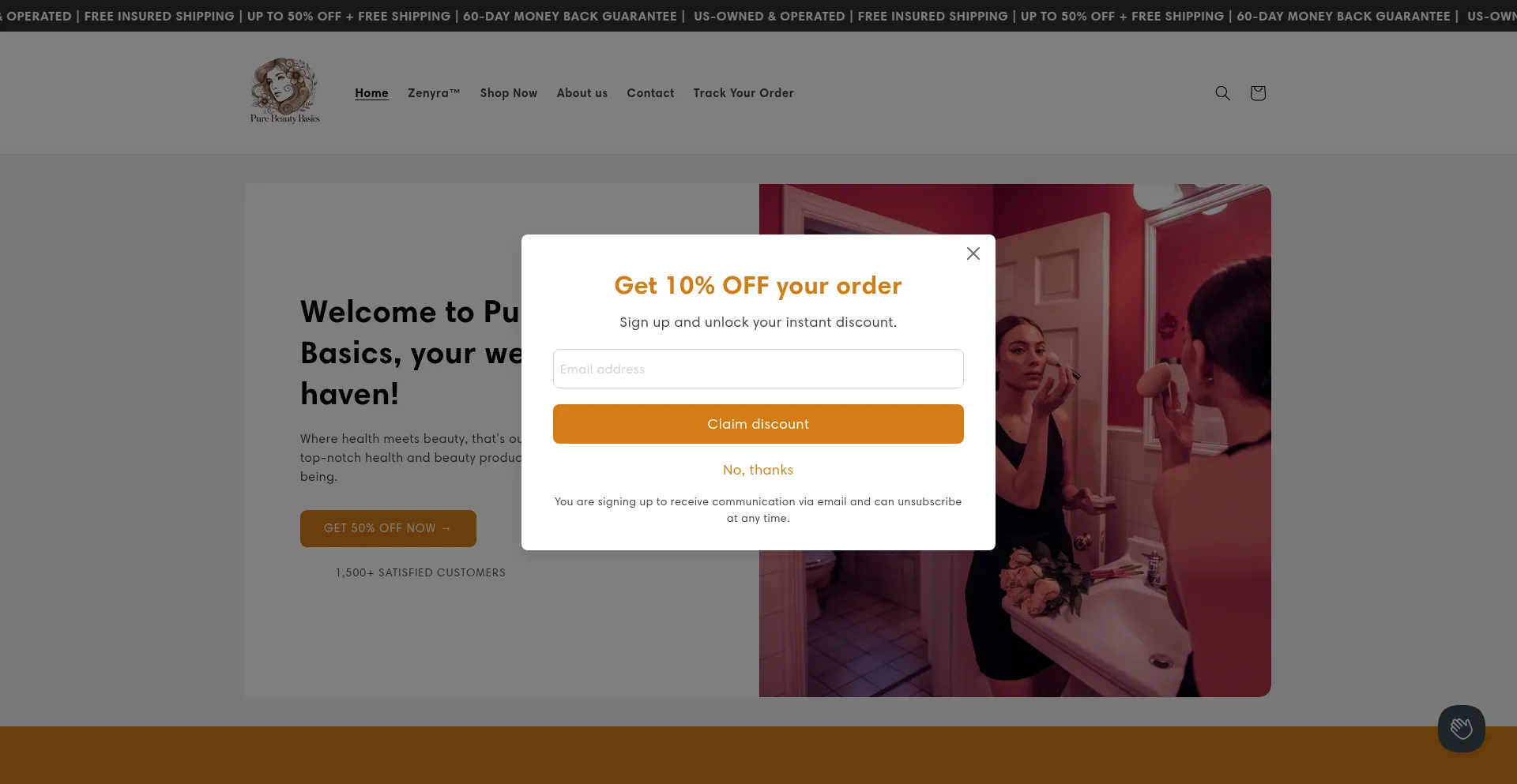 Website screenshot of Purebeautybasics.com