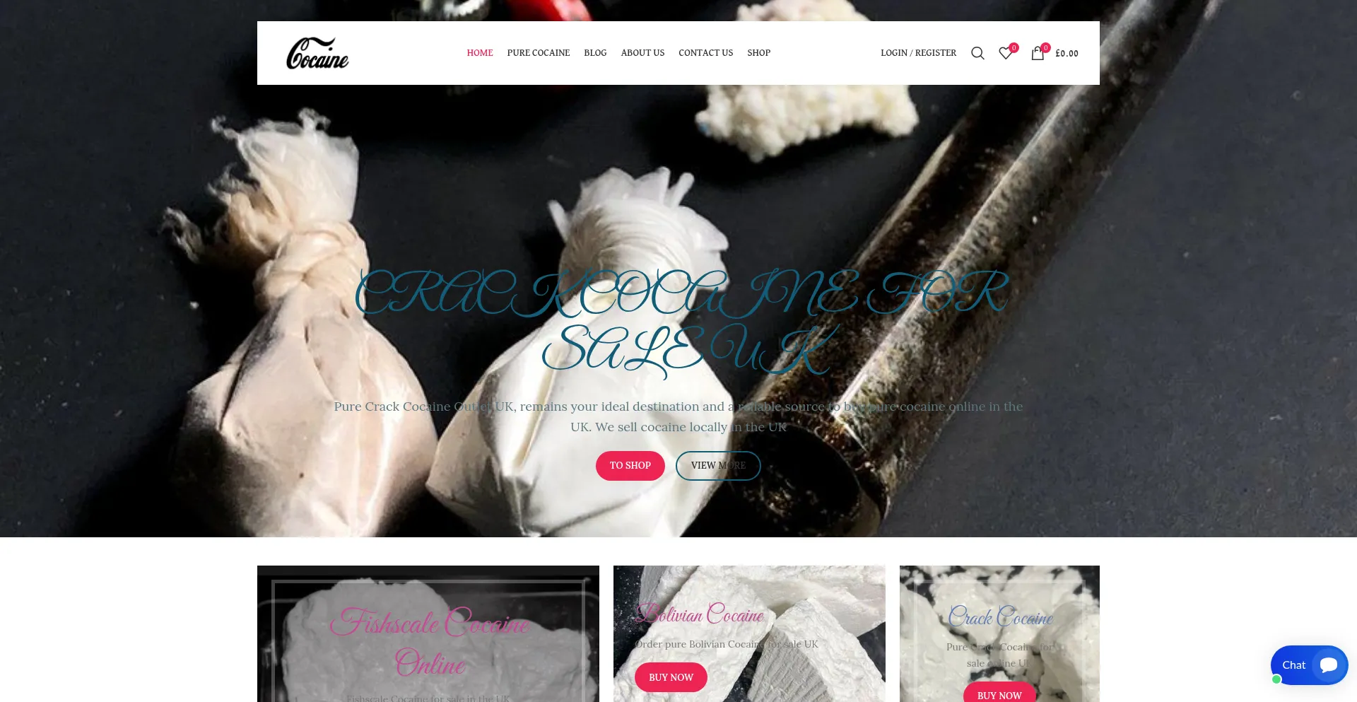 Website screenshot of Purecrackcocaineoutlet.uk