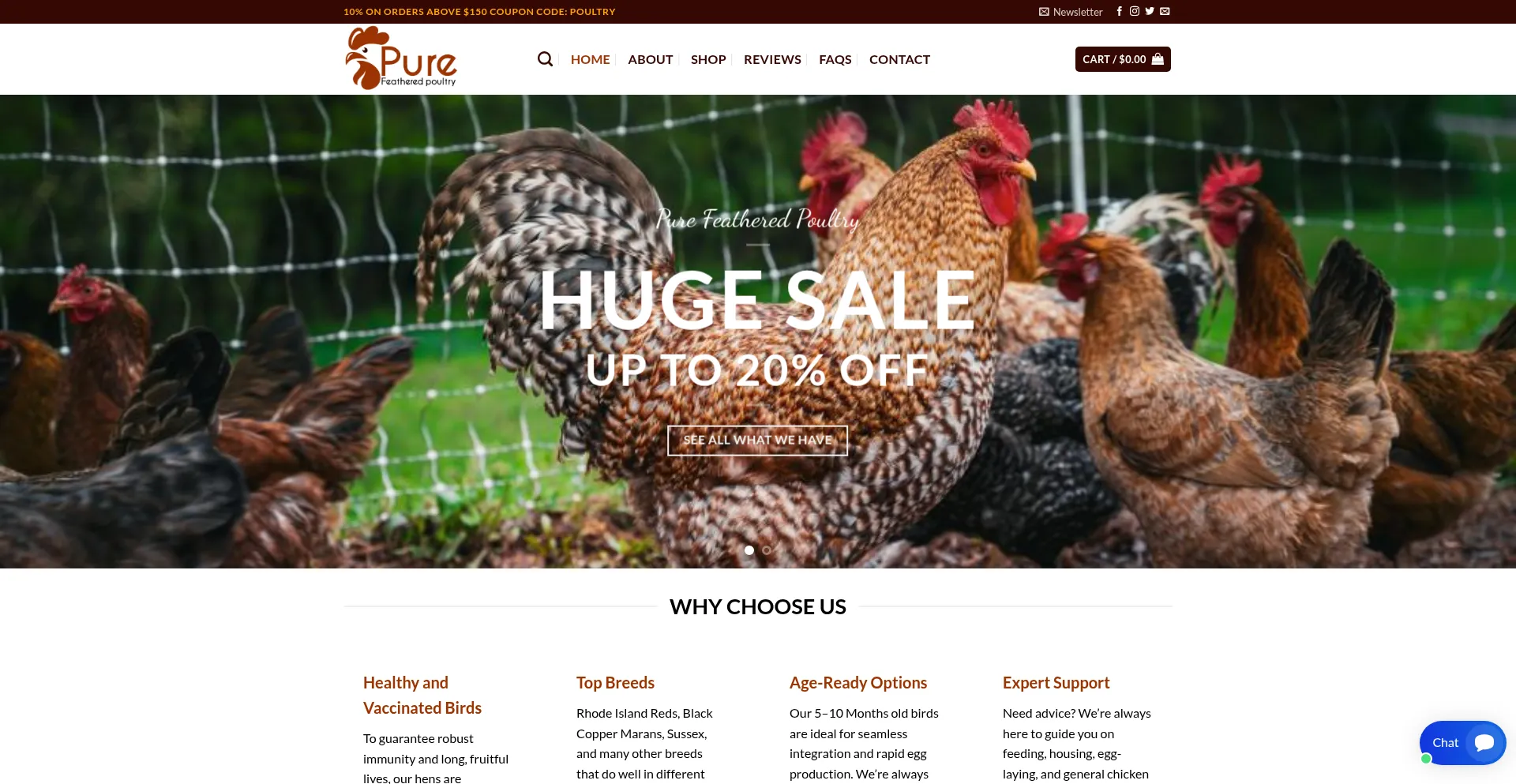 Website screenshot of Purefeatheredpoultry.com