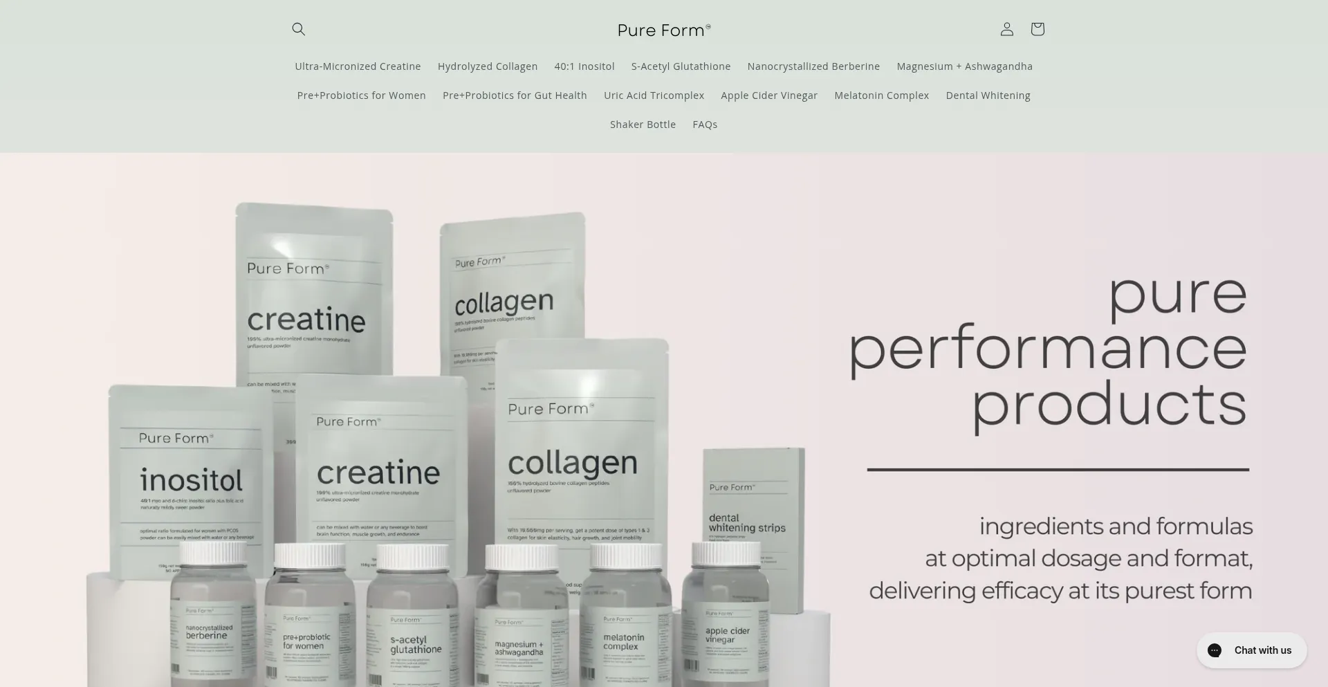 Website screenshot of Pureform.shop