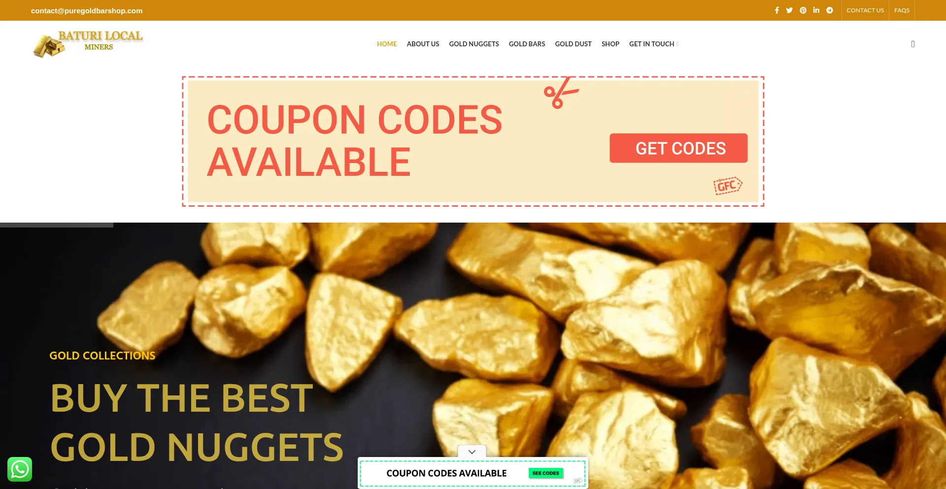 Website screenshot of Puregoldbarshop.com
