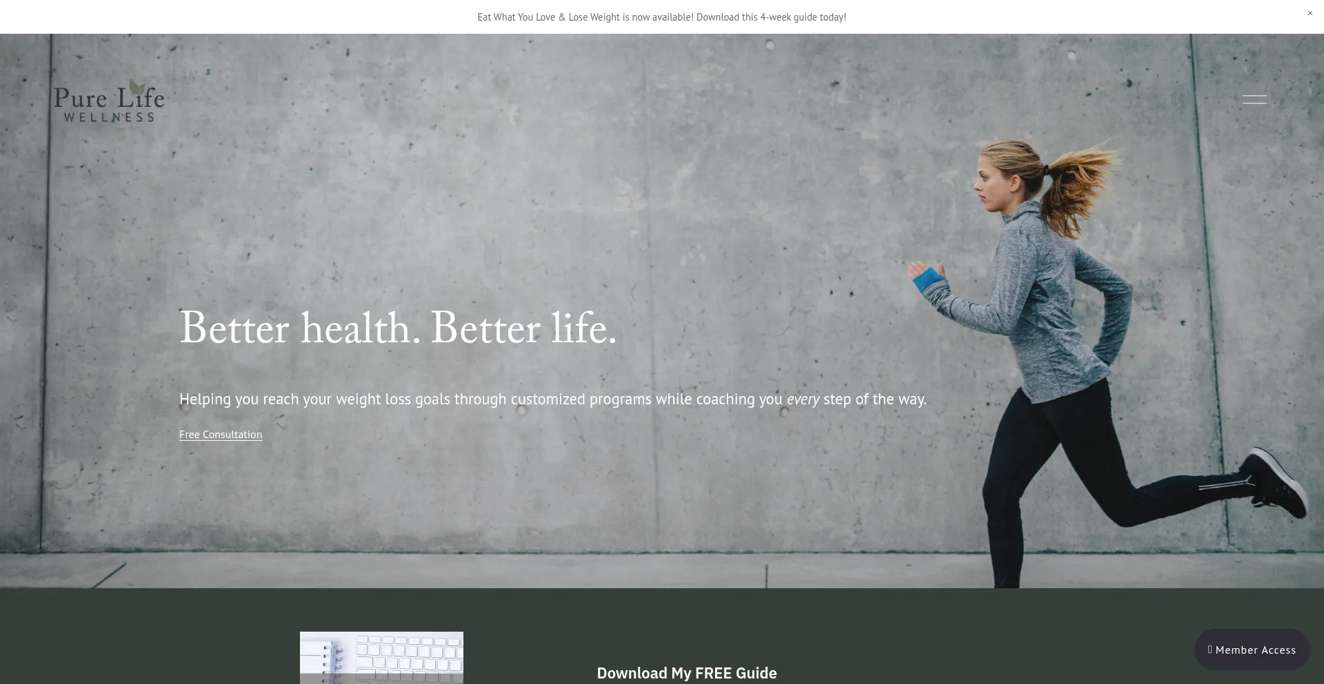 Website screenshot of Purelifewellness.com