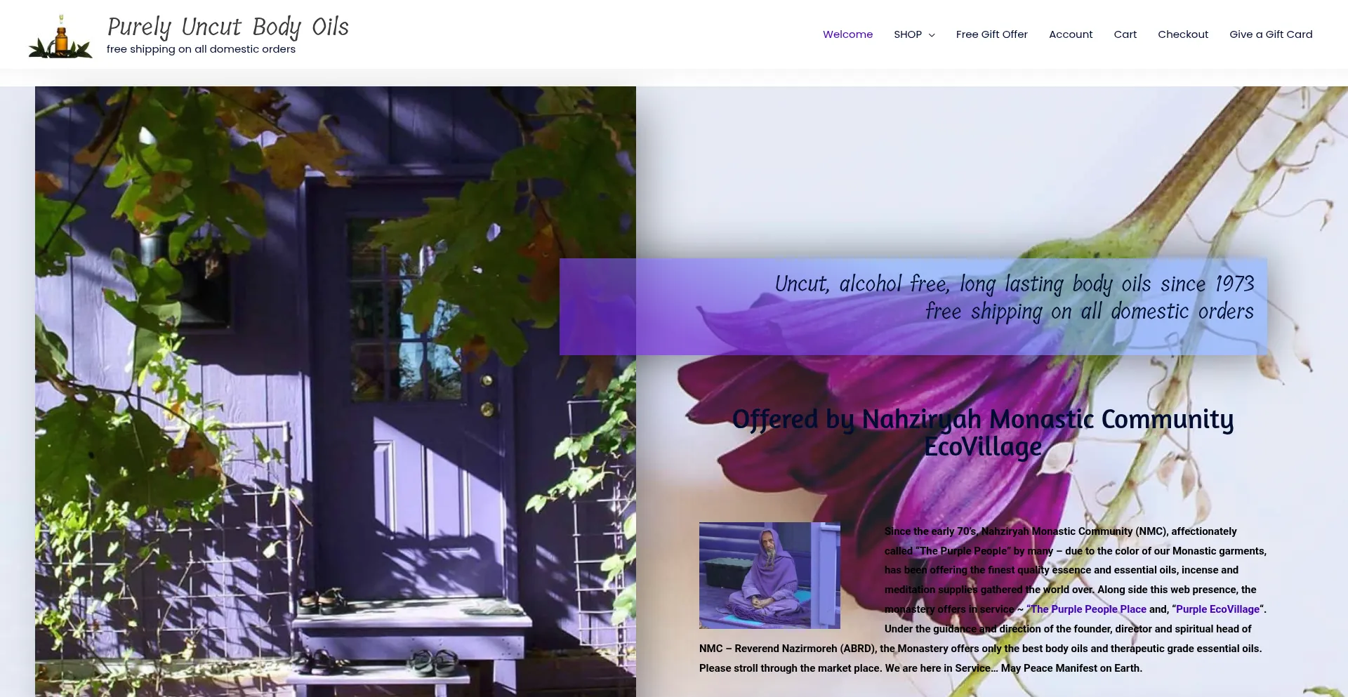 Website screenshot of Purelyuncutoils.com