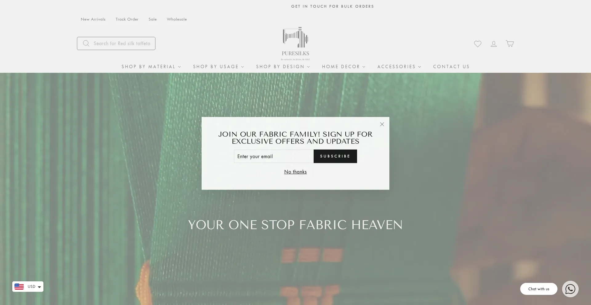 Website screenshot of Puresilks.us