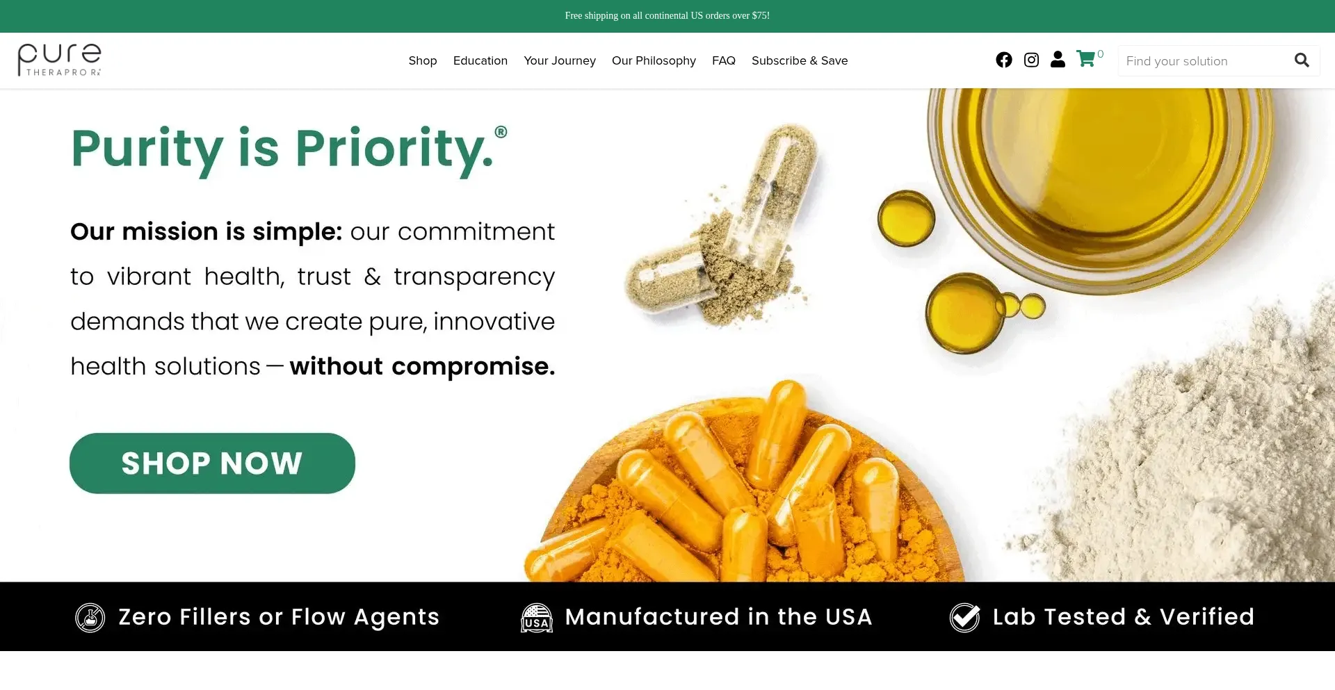 Website screenshot of Puretherapro.com