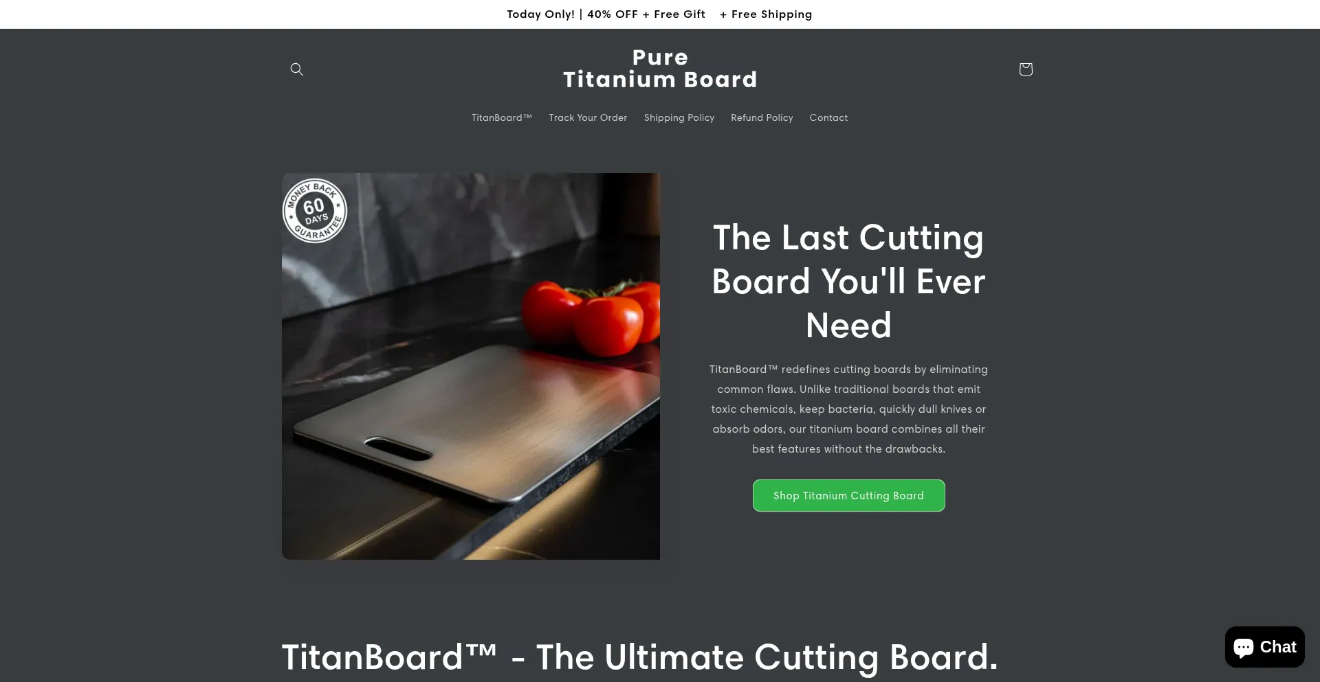Website screenshot of Puretitaniumboard.com