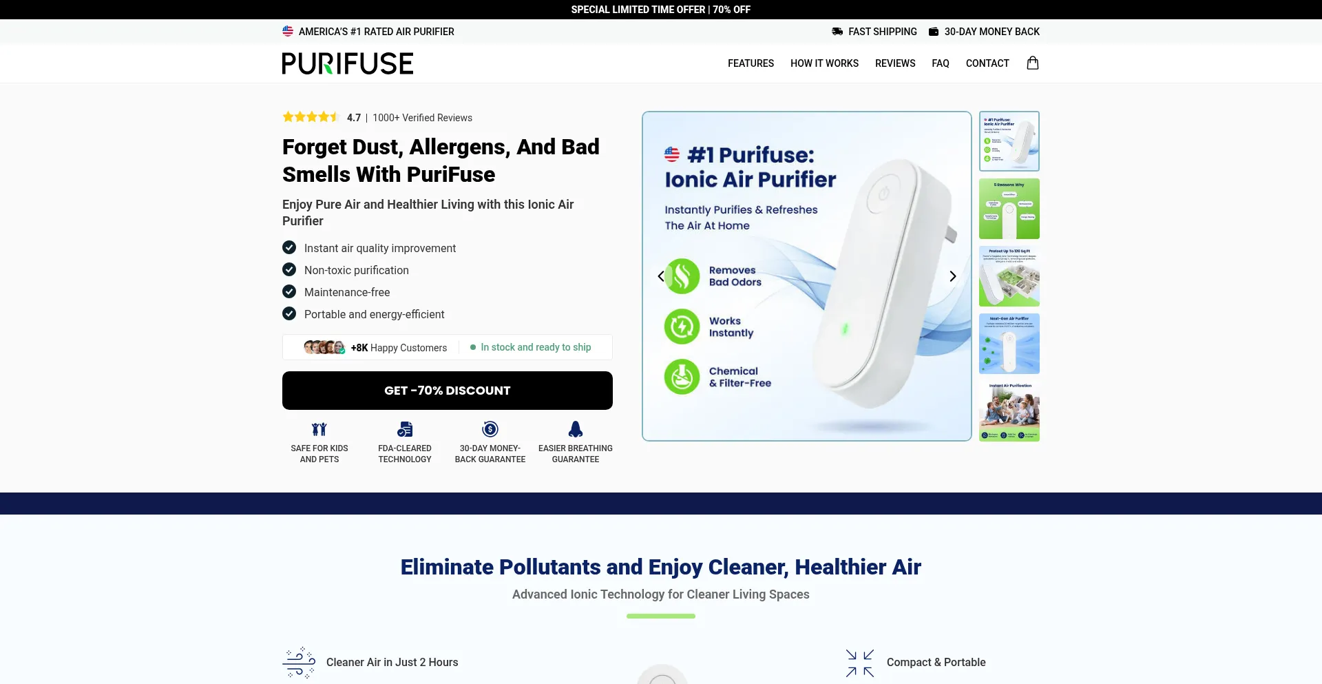 Website screenshot of Purifuse.com