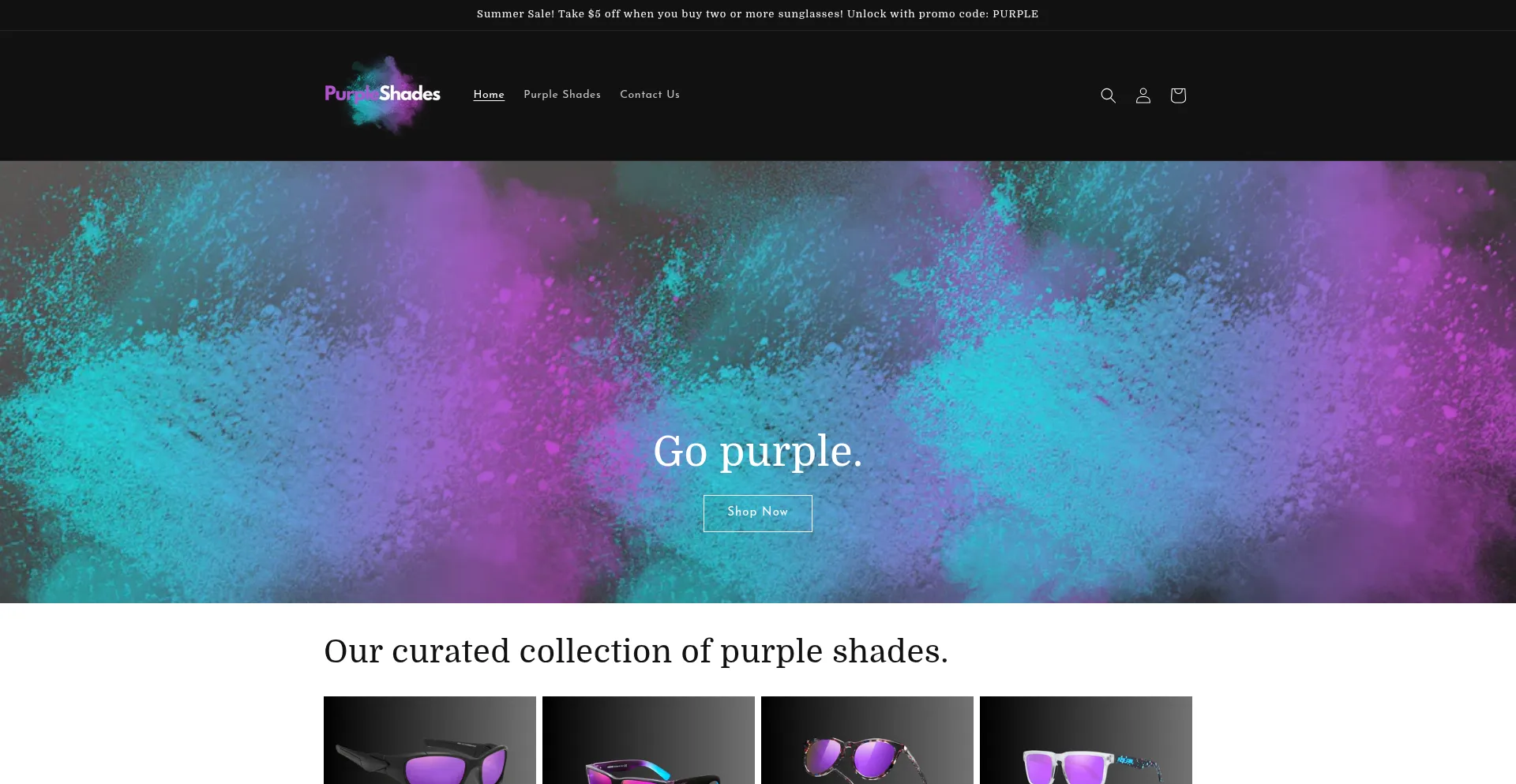 Website screenshot of Purple-shades.com