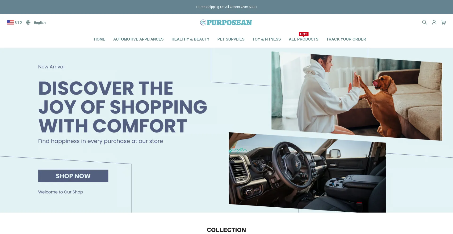 Website screenshot of Purposean.com