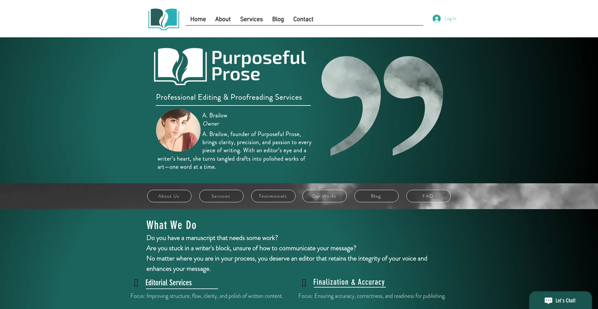Website screenshot of Purposefulprose.org