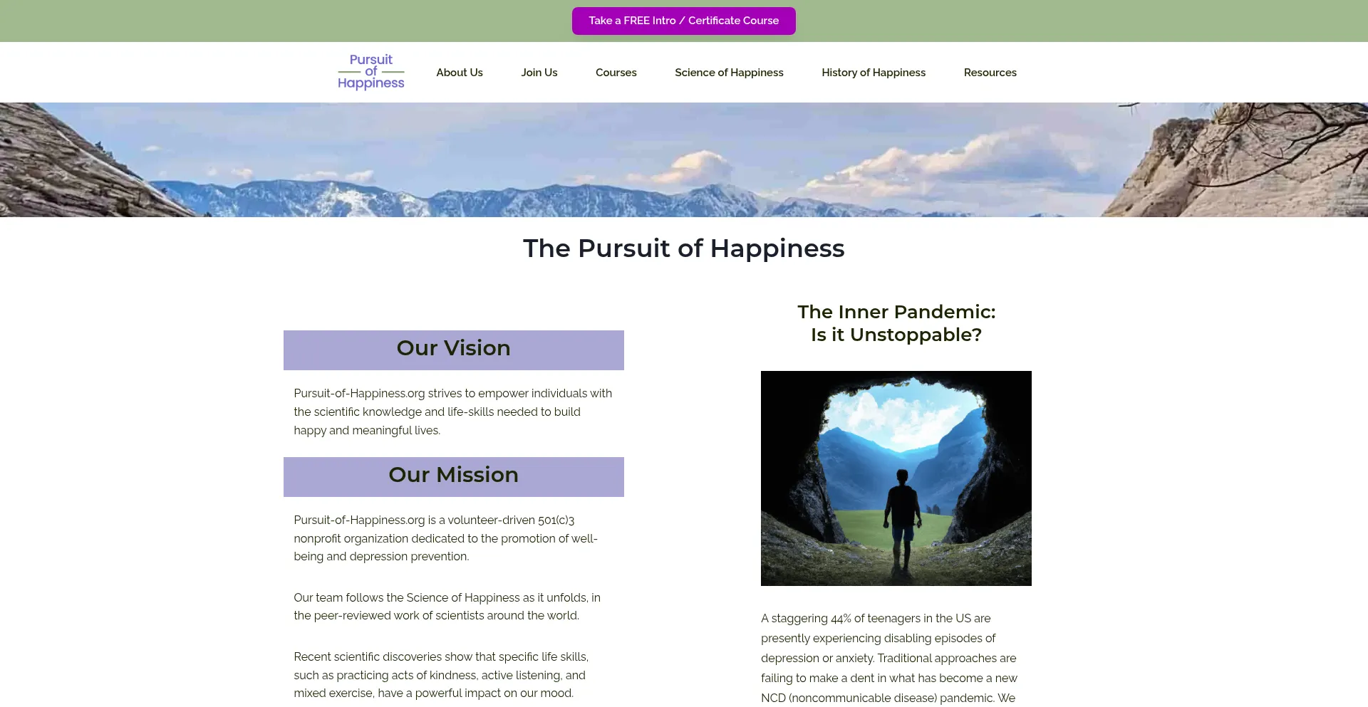 Website screenshot of Pursuit-of-happiness.org