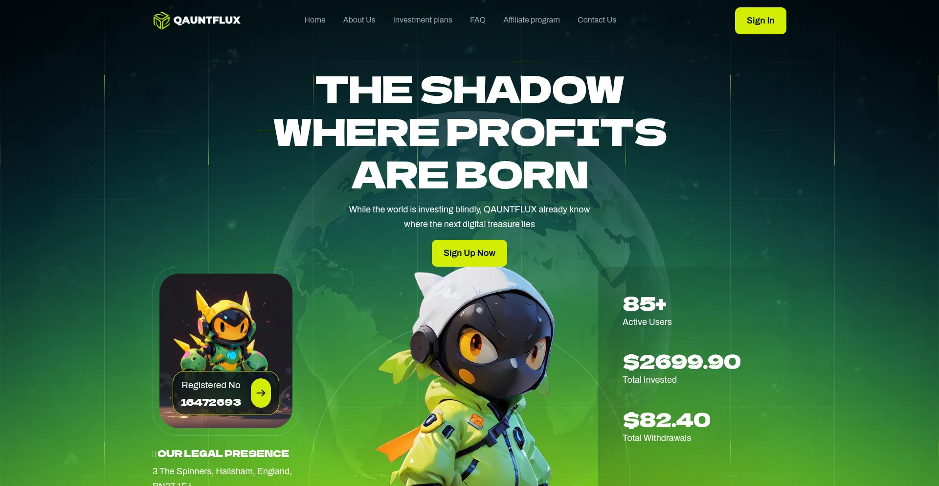 Website screenshot of Qauntflux.com