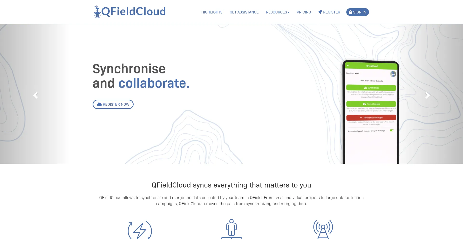 Website screenshot of Qfield.cloud