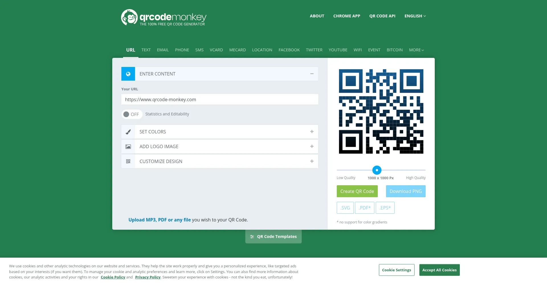 Website screenshot of Qrcode-monkey.com