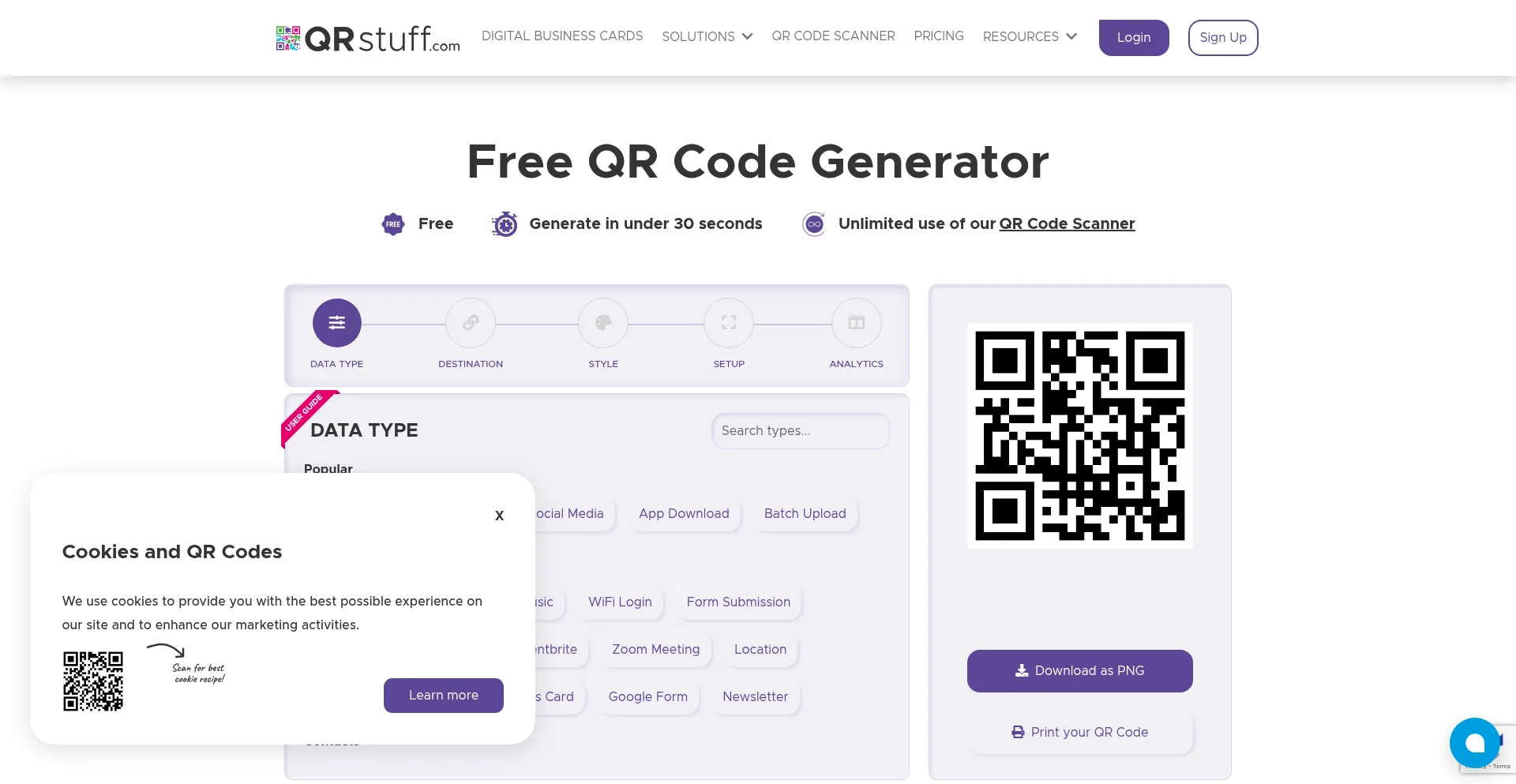 Website screenshot of Qrs.ly