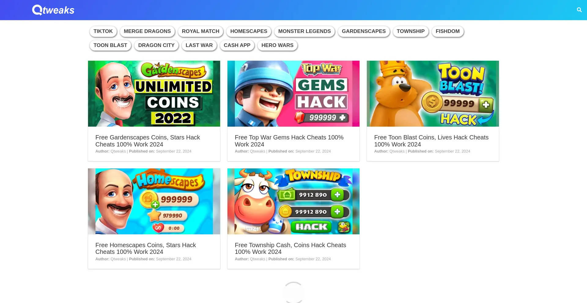 Website screenshot of Qtweaks.com