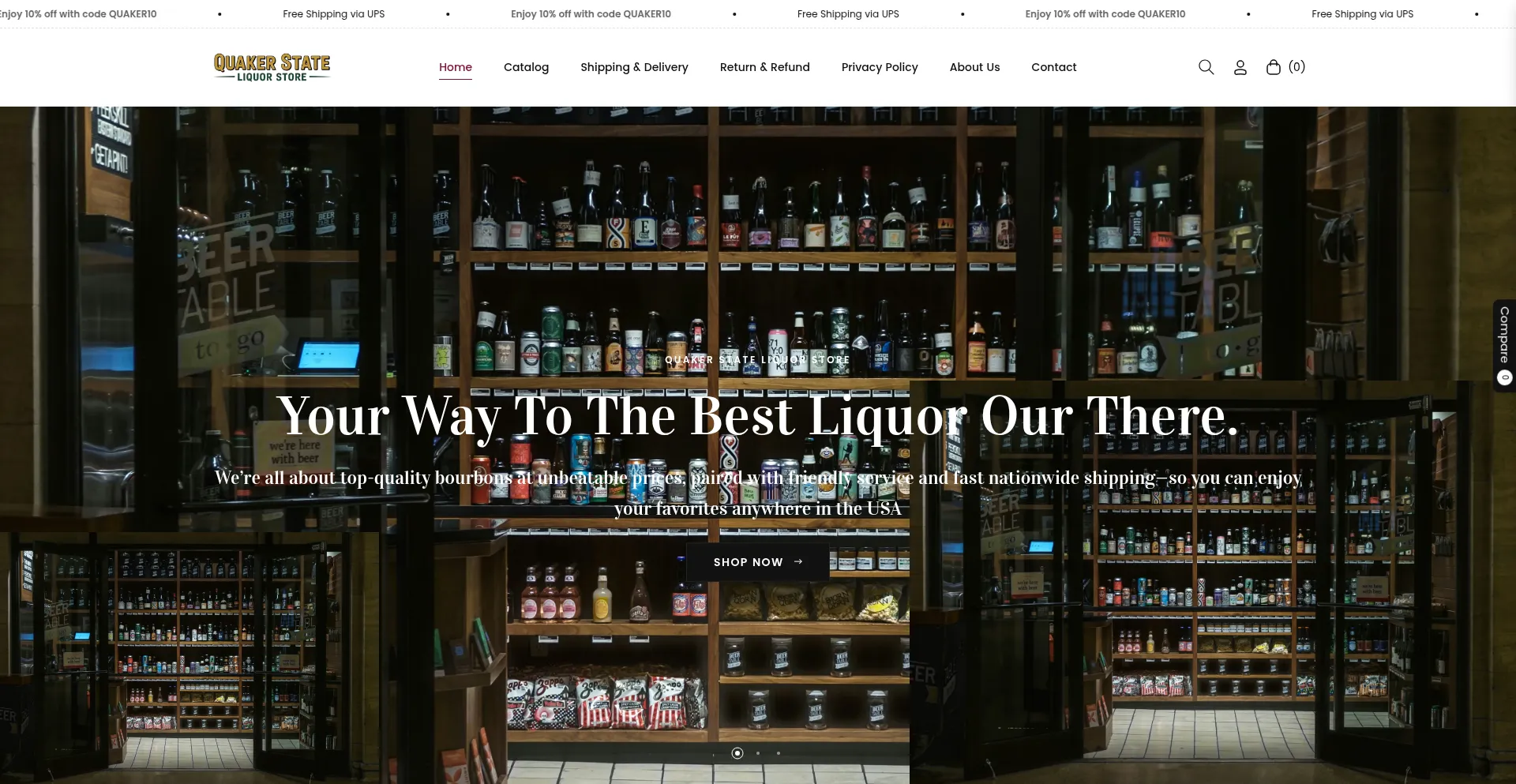 Website screenshot of Quakerstateliquorstore.com
