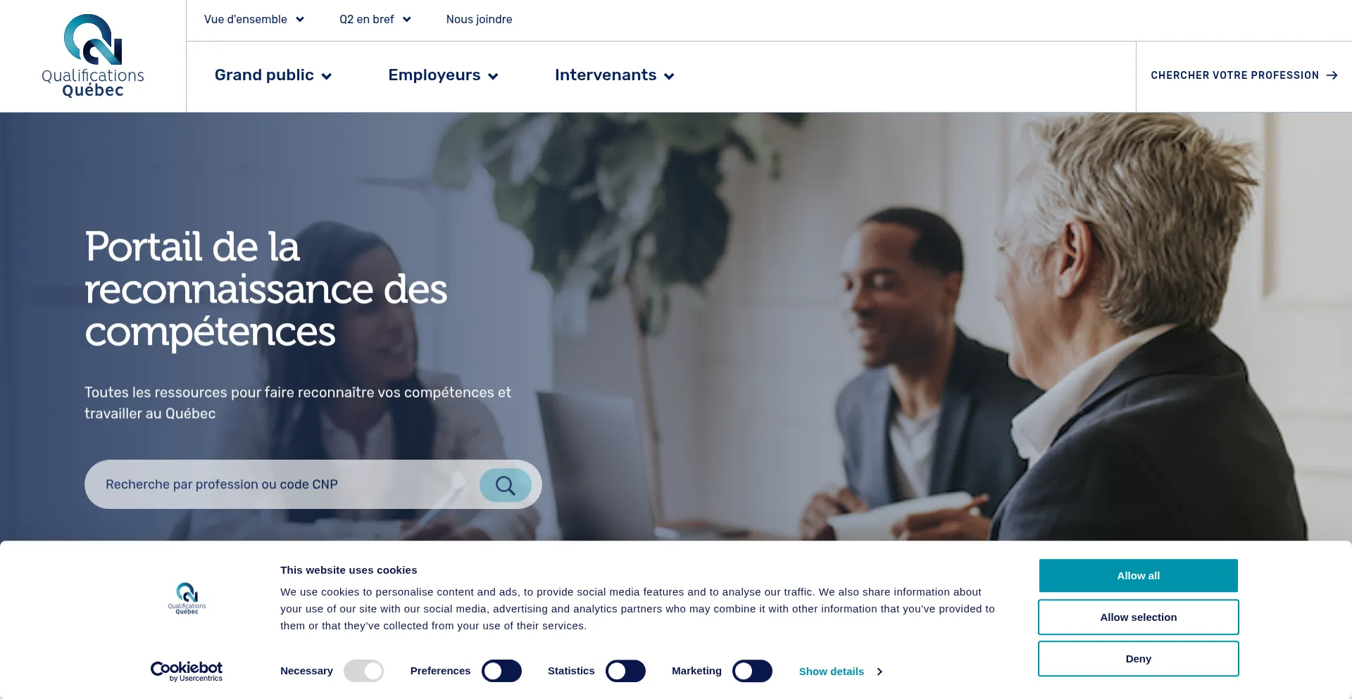 Website screenshot of Qualificationsquebec.com