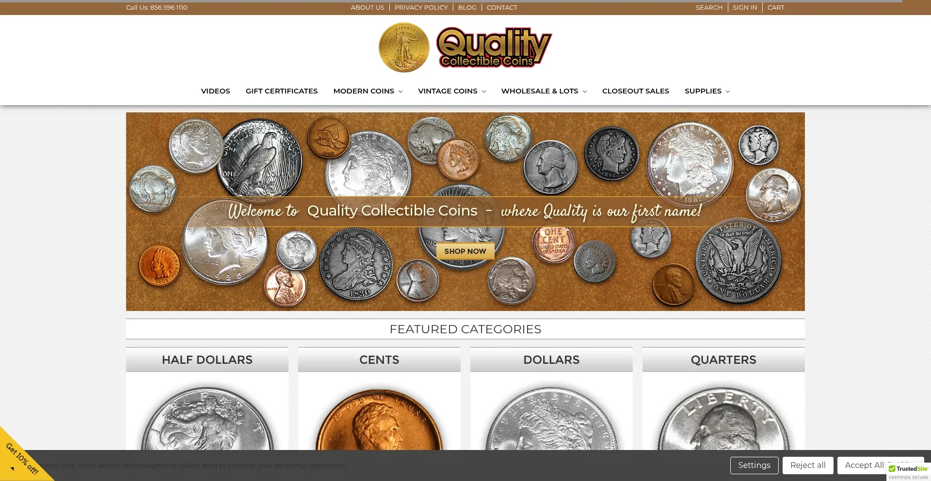Website screenshot of Qualitycollectiblecoins.com