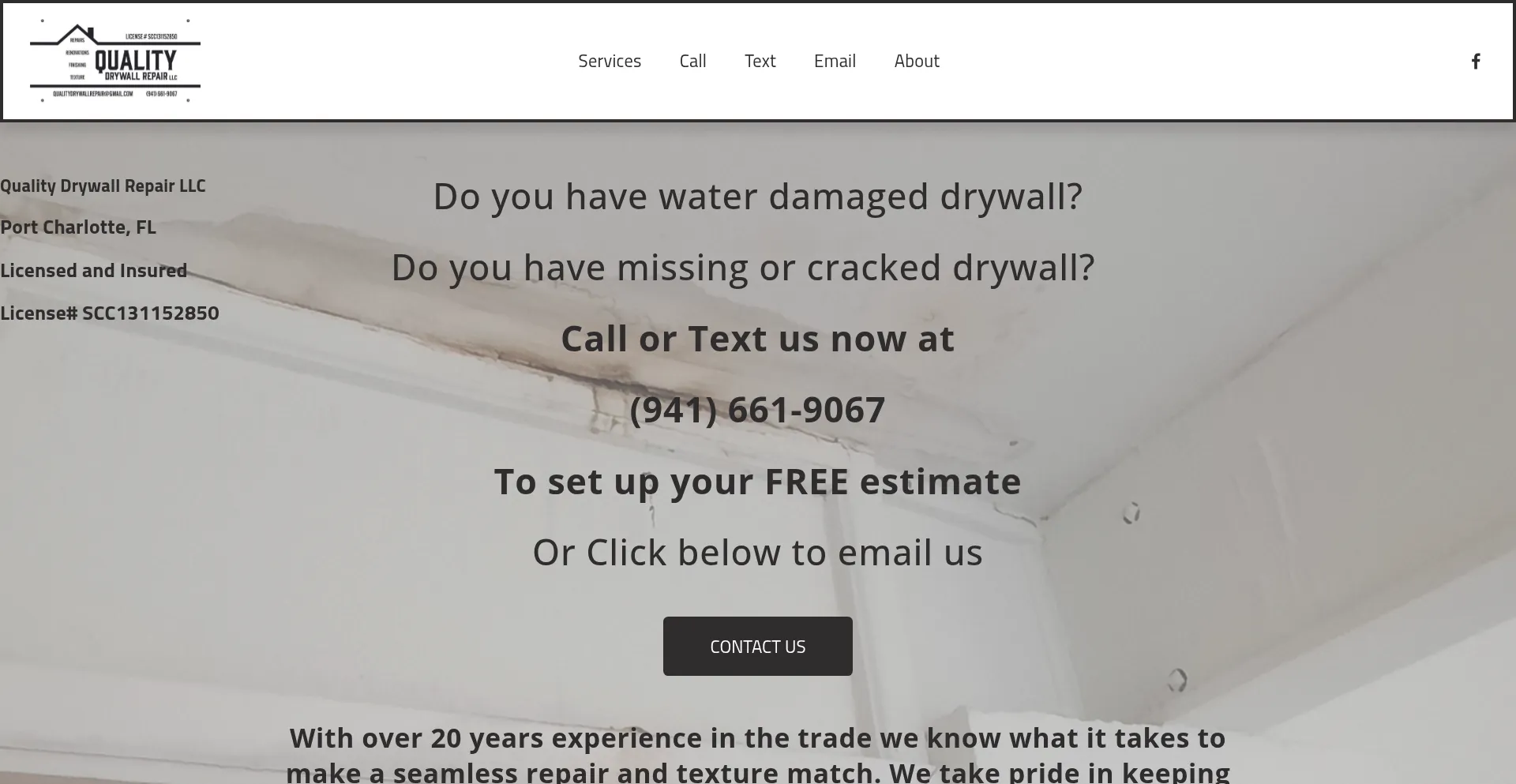 Website screenshot of Qualitydrywallrepairllc.com