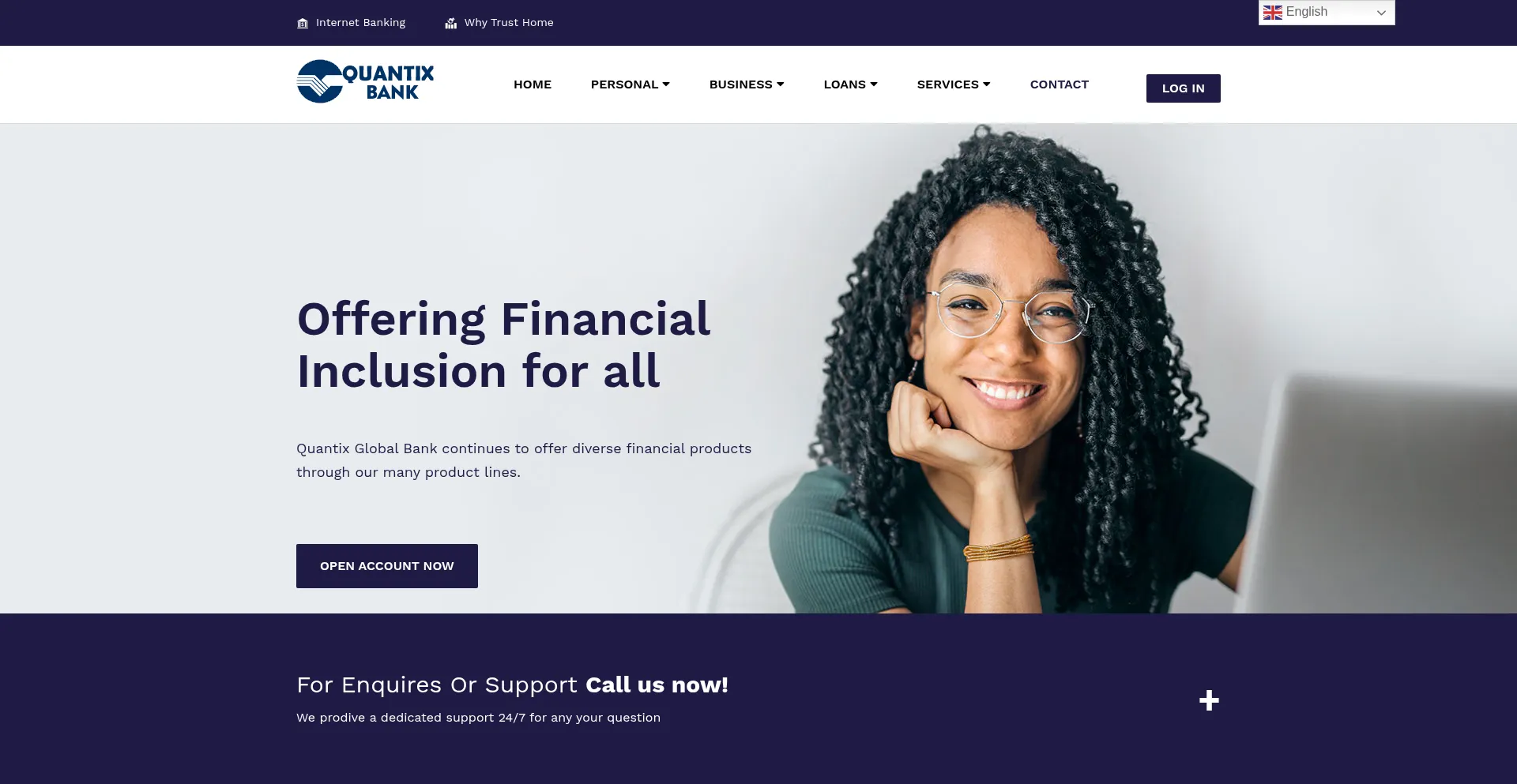 Website screenshot of Quantixglobalbank.online