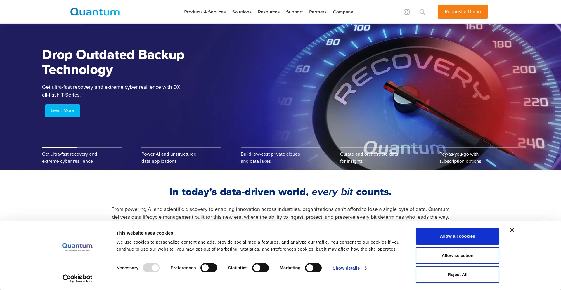 Website screenshot of Quantum.com