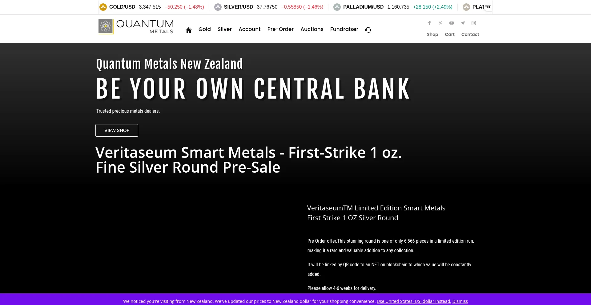 Website screenshot of Quantum-metals.co.nz