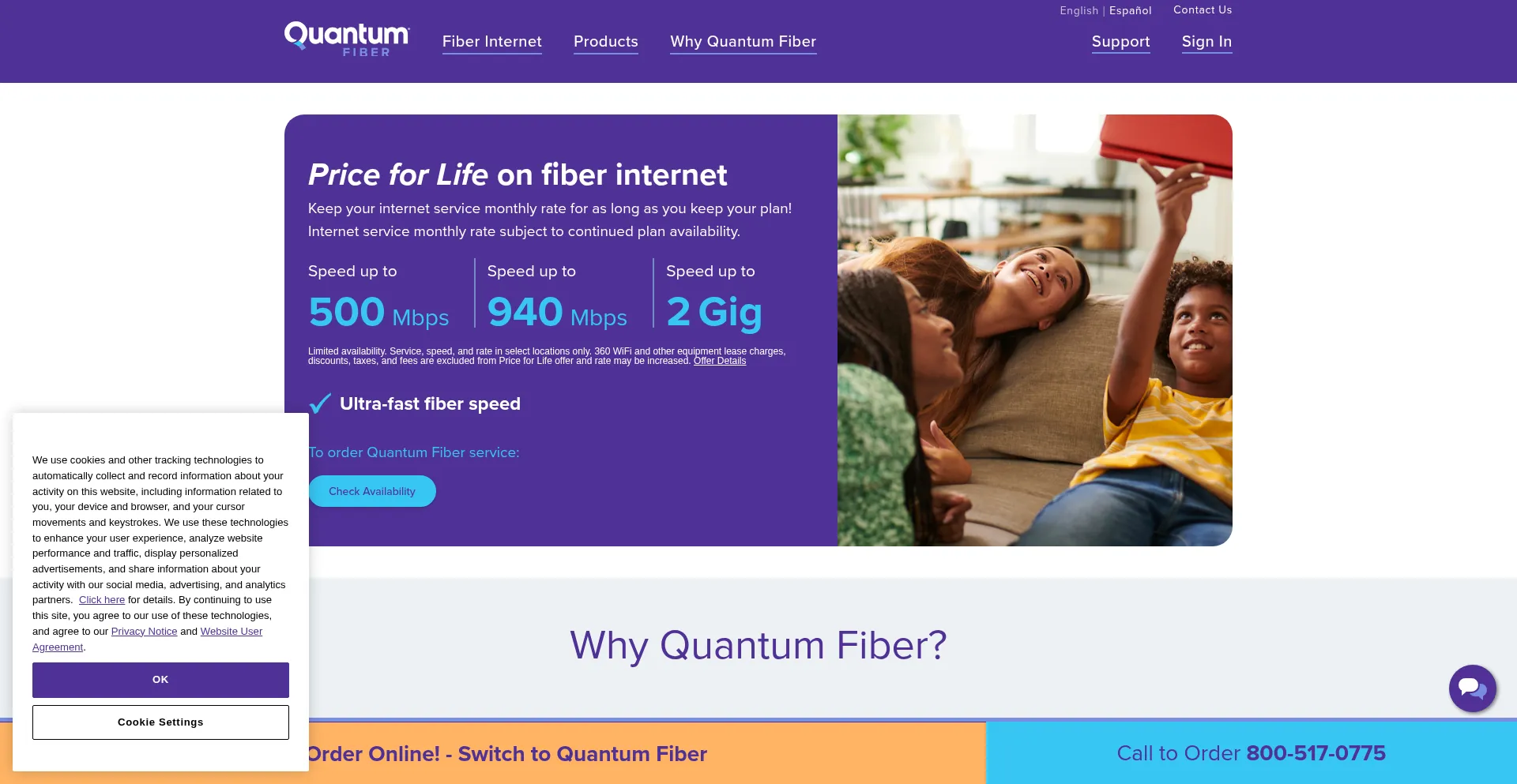Website screenshot of Quantumfiber.com