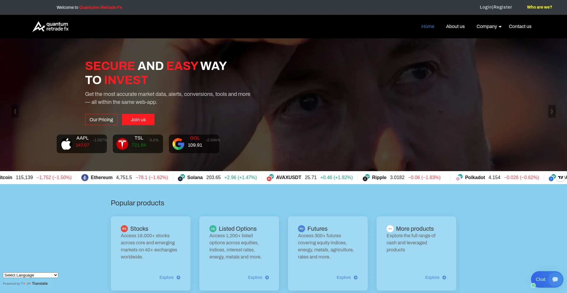 Website screenshot of Quantumnretradefx.com