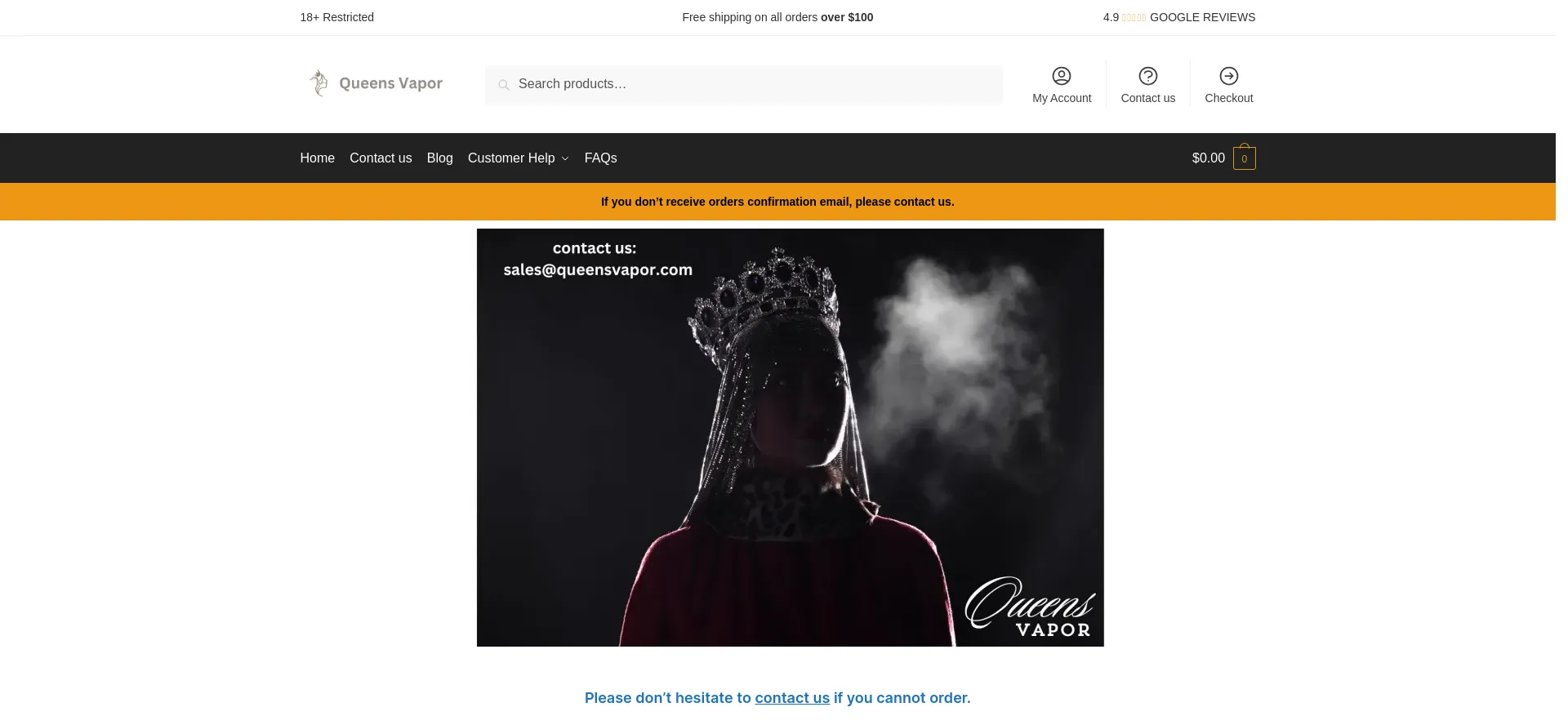 Website screenshot of Queensvapor.com