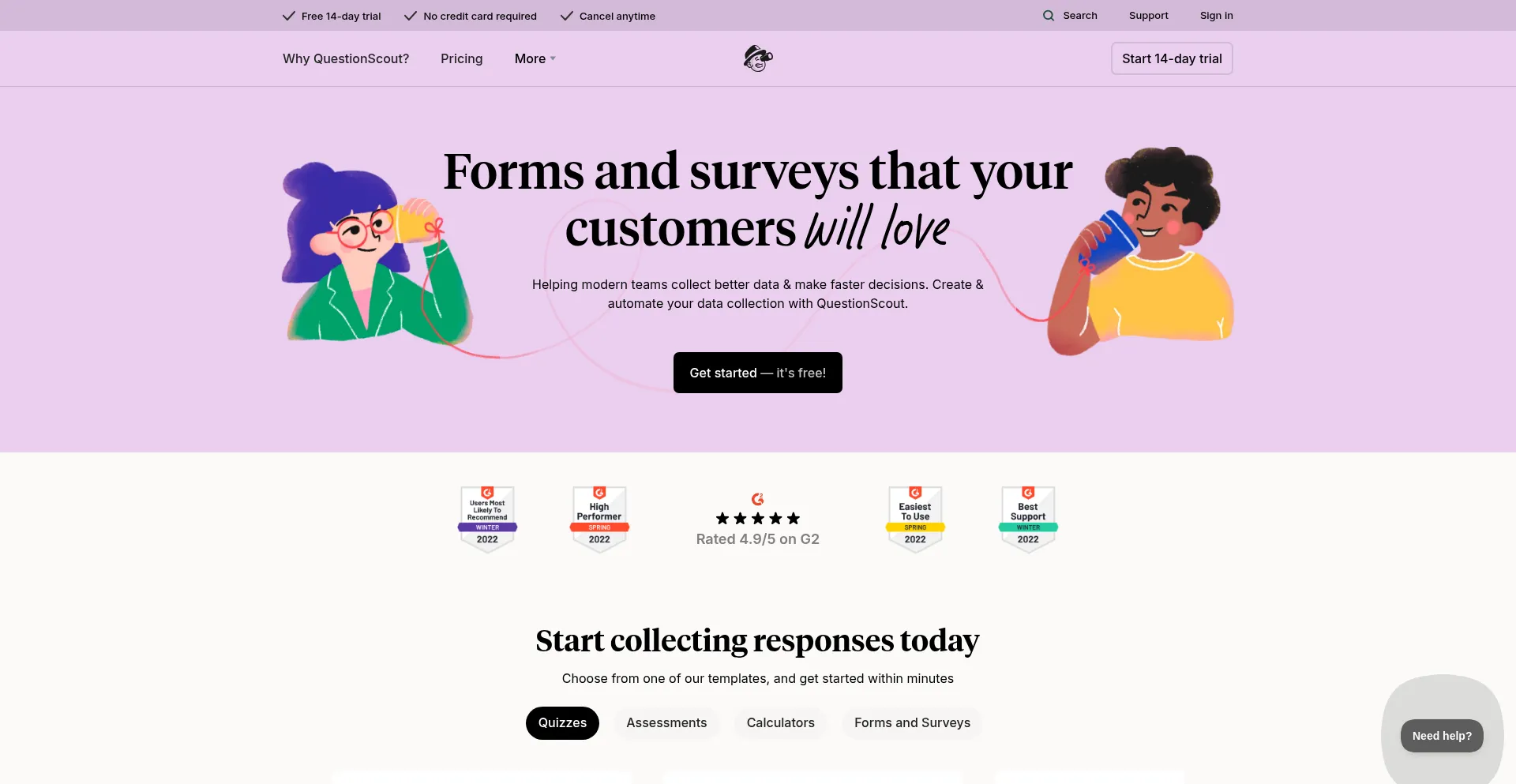 Website screenshot of Questionscout.com