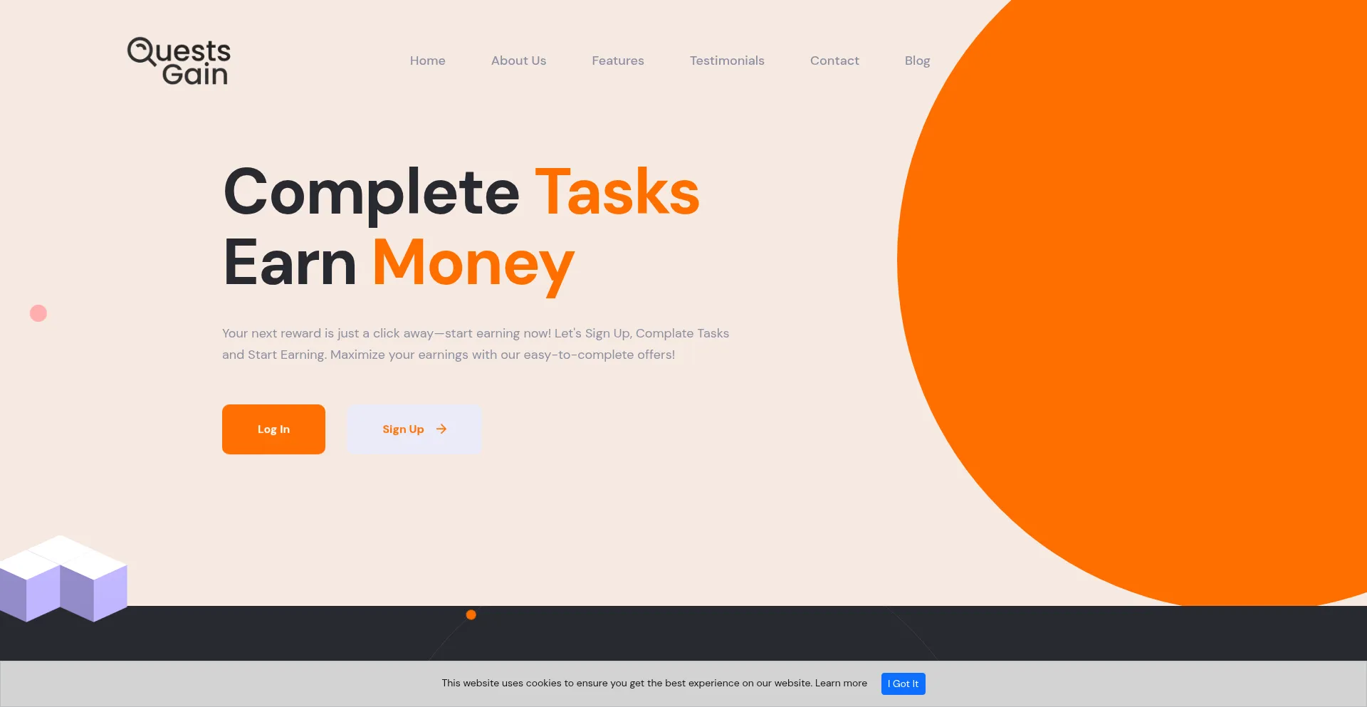 Website screenshot of Questsgain.com