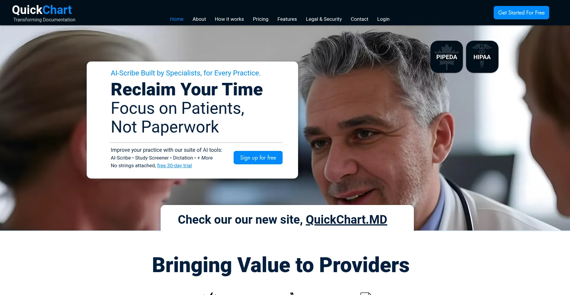 Website screenshot of Quickchart.ca