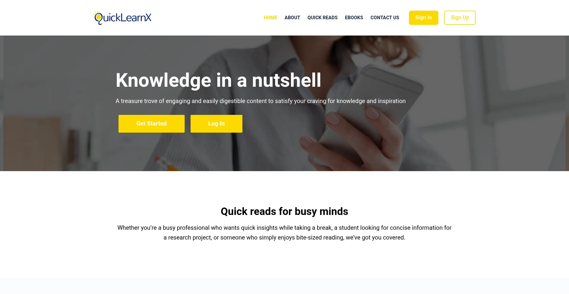Website screenshot of Quicklearnx.com