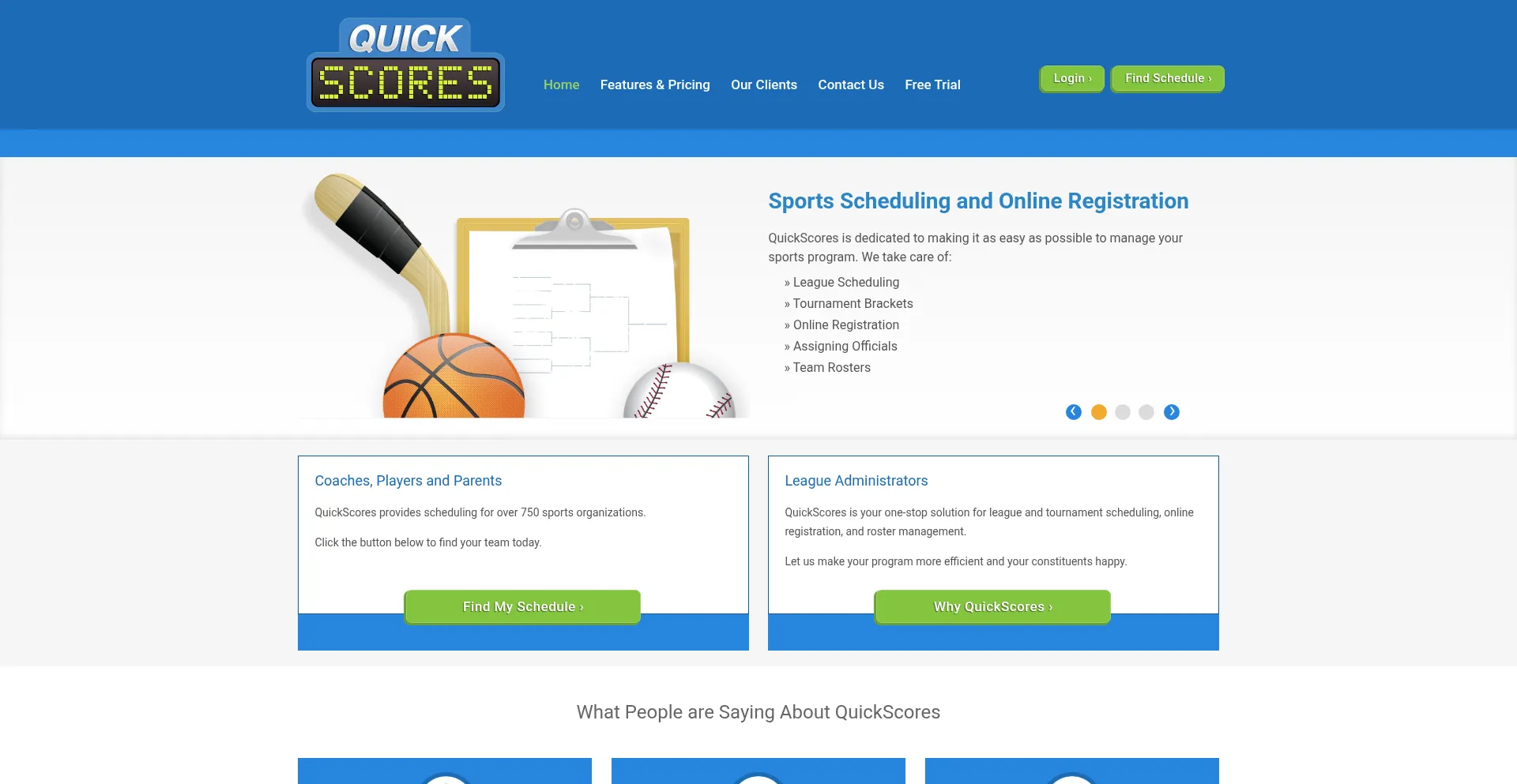 Website screenshot of Quickscores.com
