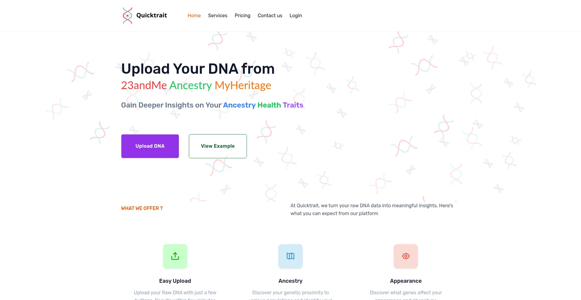 Website screenshot of Quicktrait.com