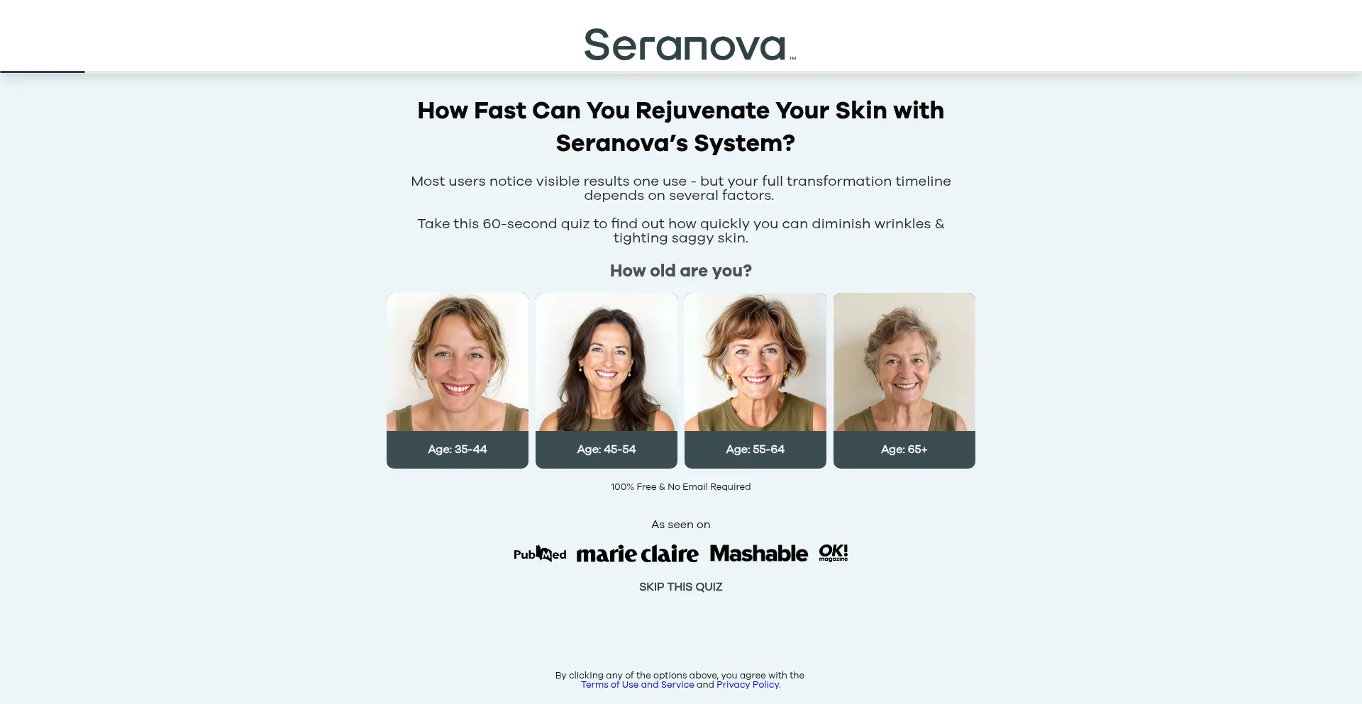 Website screenshot of Quiz.seranovabeauty.com