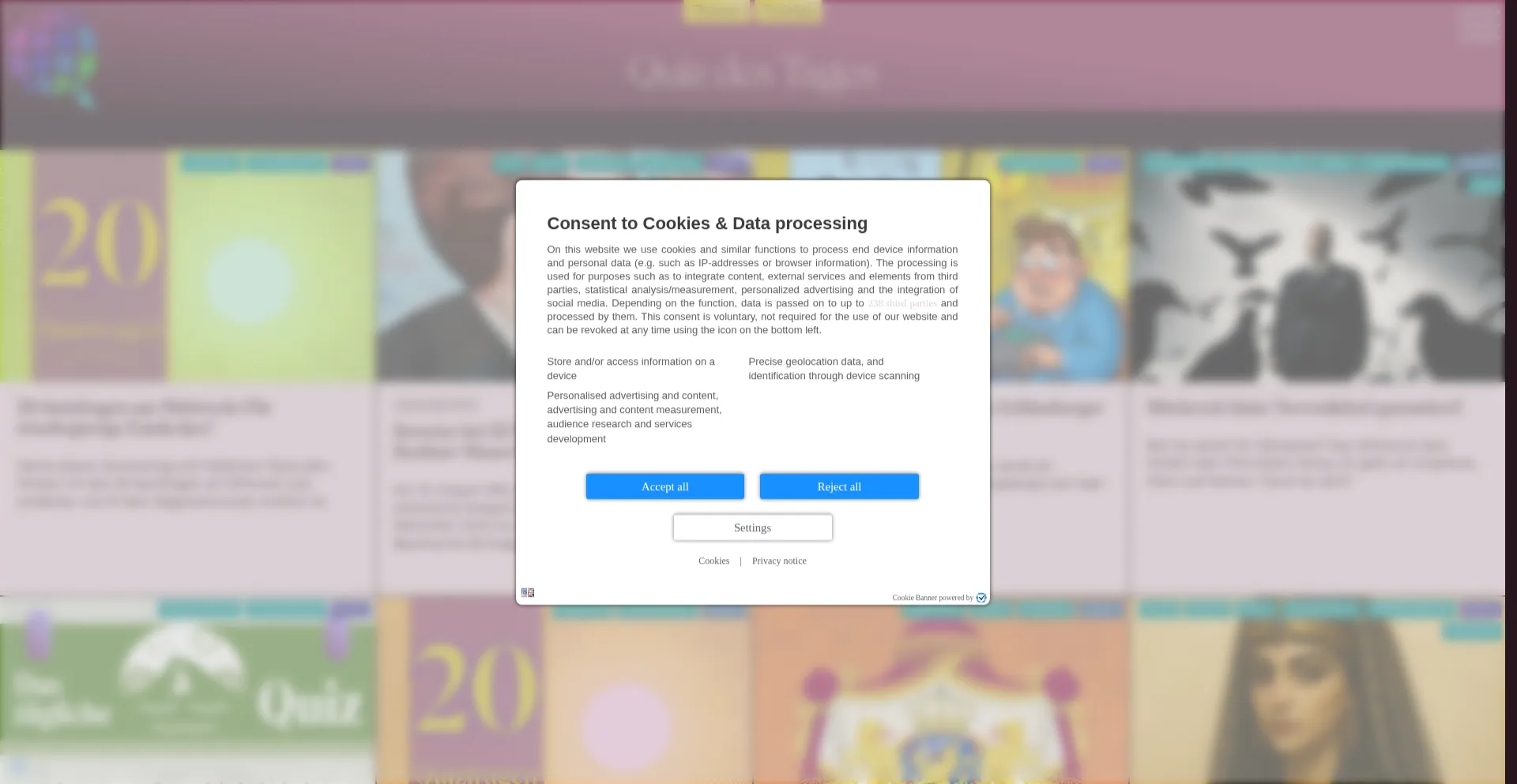 Website screenshot of Quizworld.de