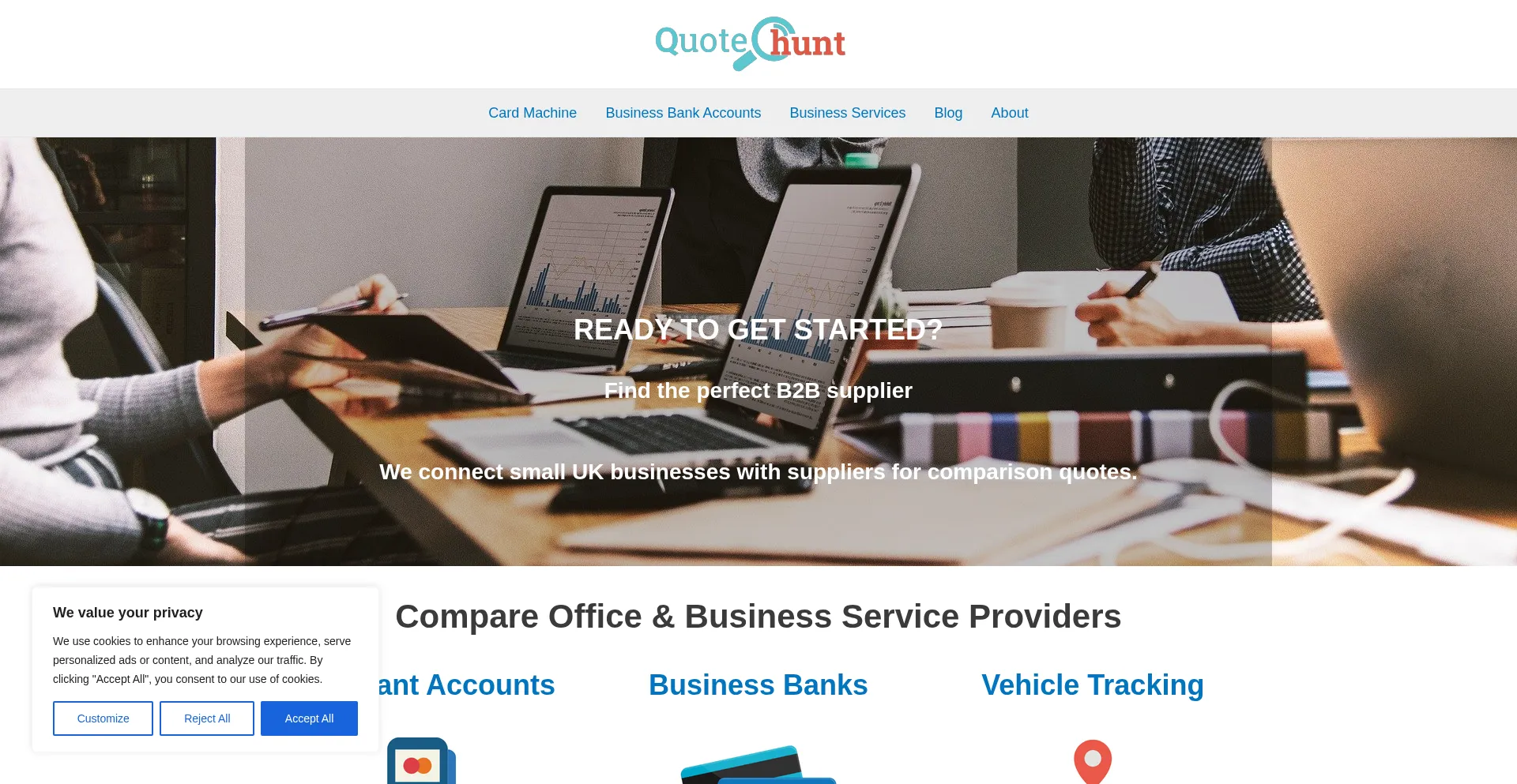 Website screenshot of Quotehunt.co.uk