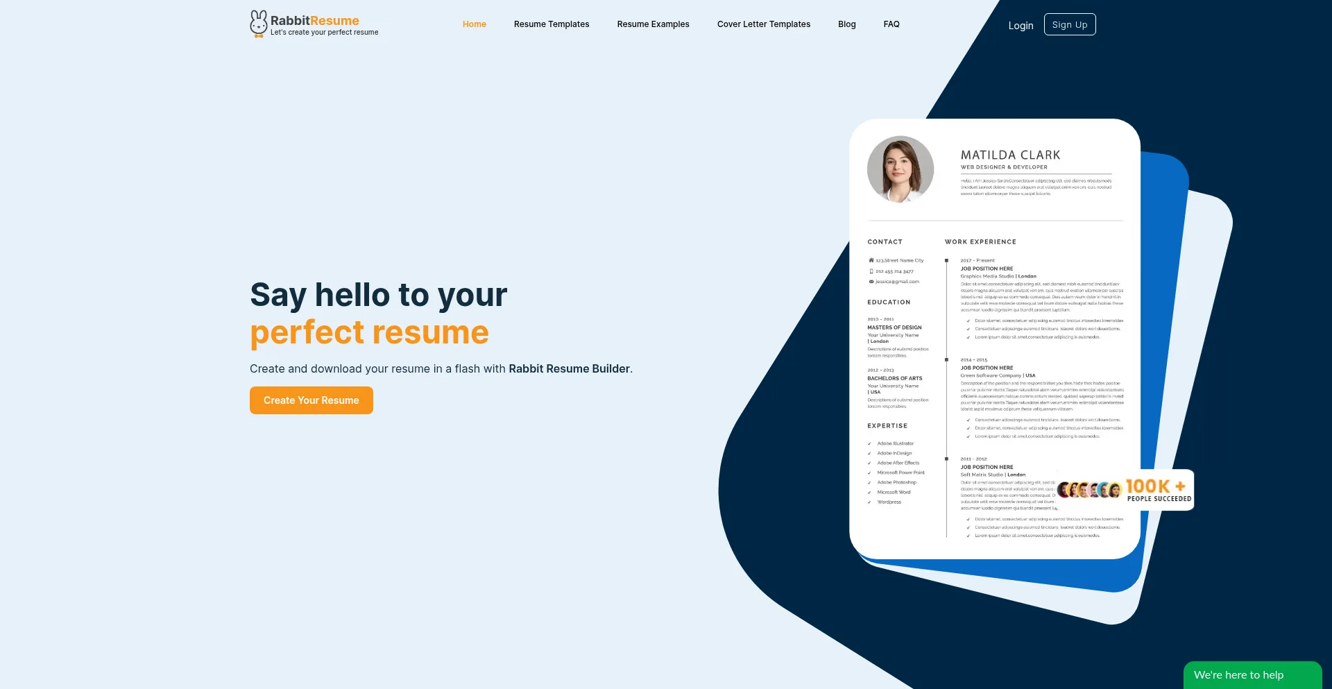 Website screenshot of Rabbitresume.com