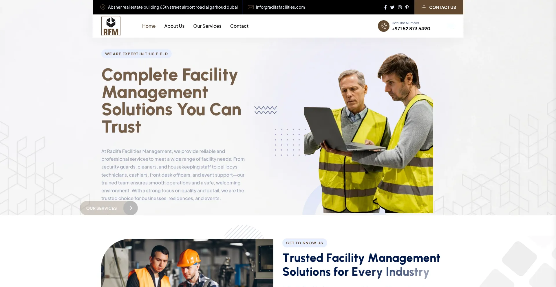 Website screenshot of Radifafacilities.com