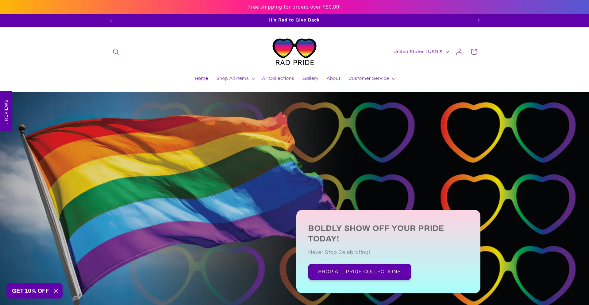 Website screenshot of Radpride.com