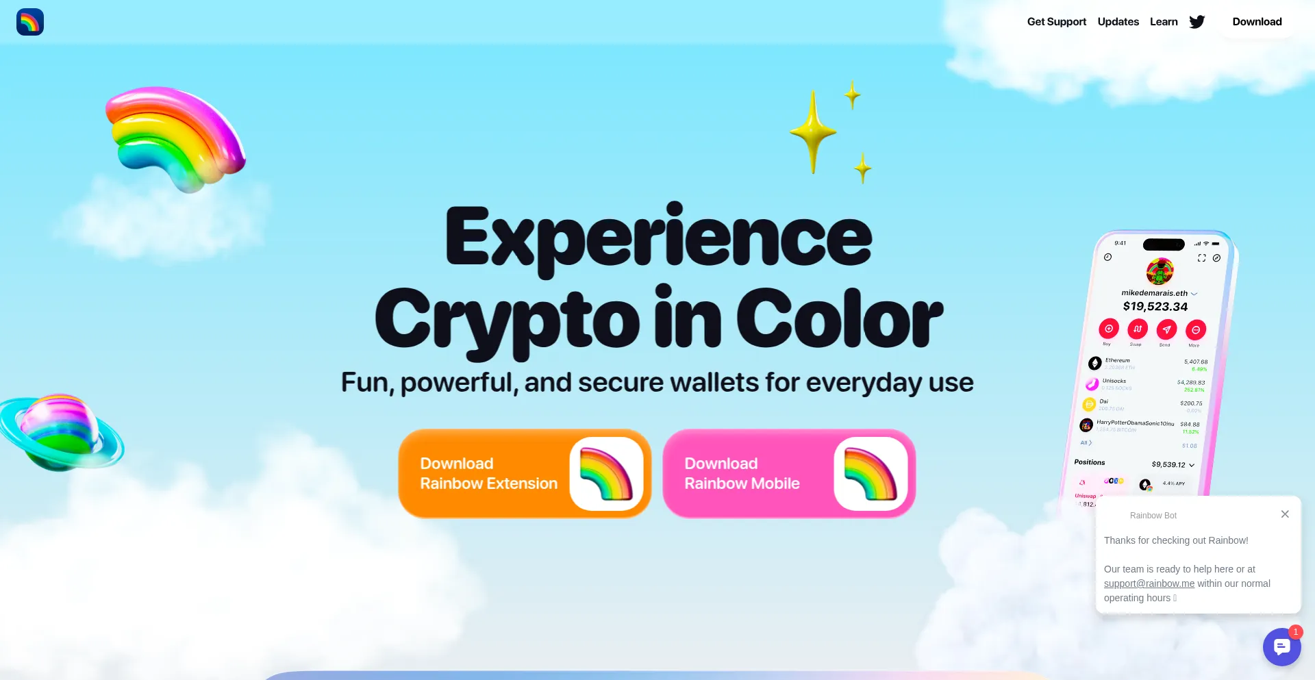 Website screenshot of Rainbow.me