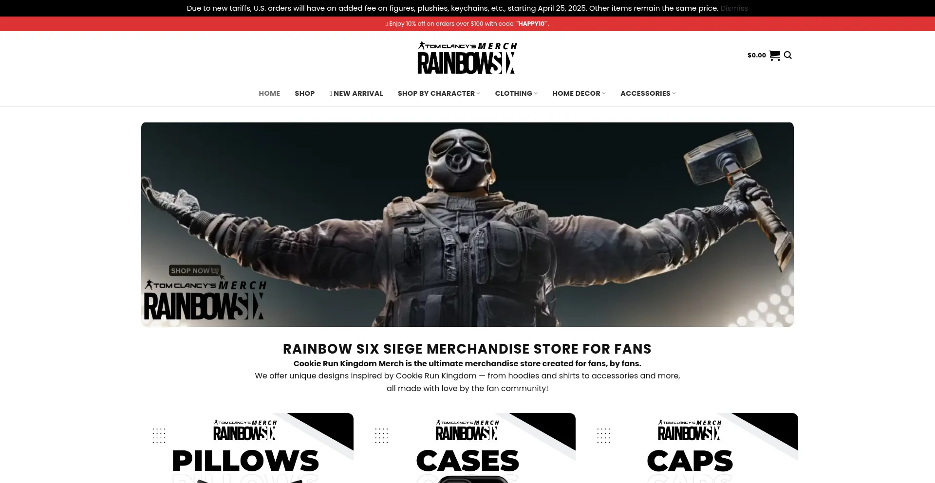 Website screenshot of Rainbowsixsiegemerch.com