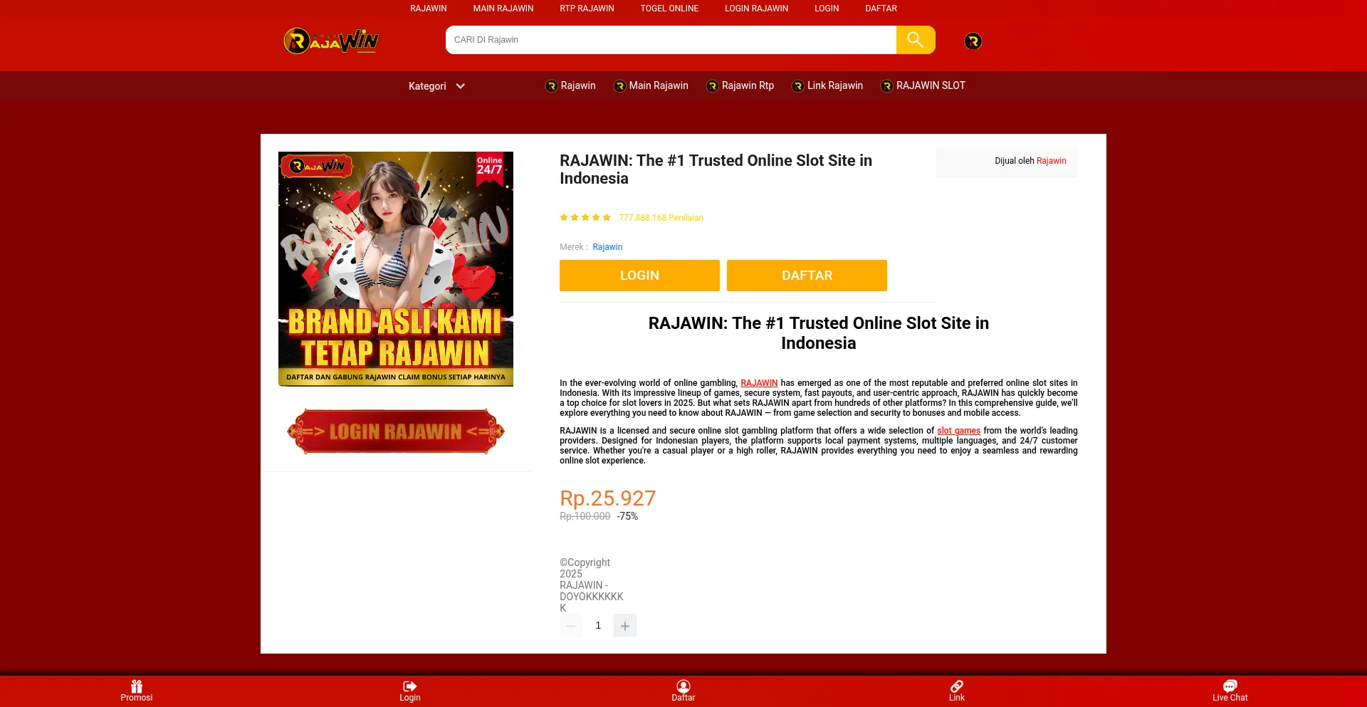 Website screenshot of Rajawin-horse.site