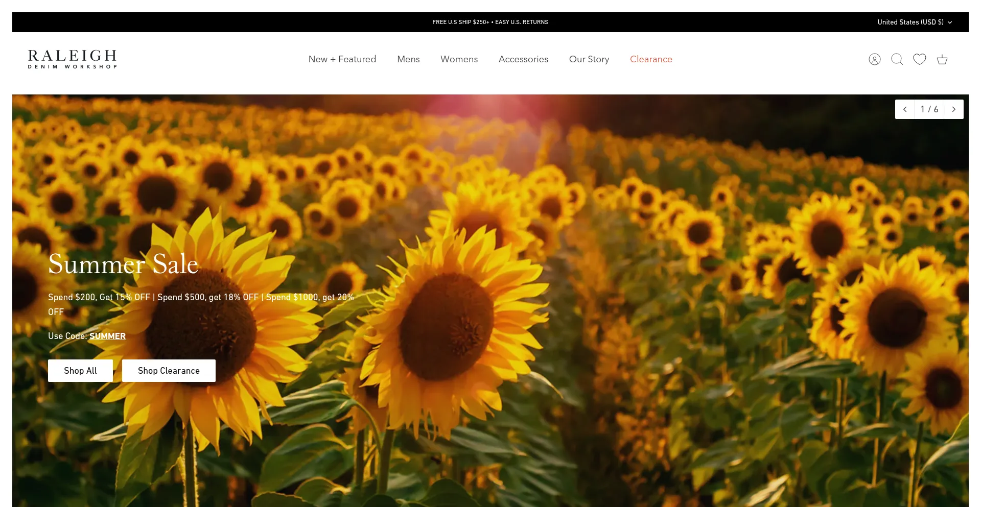 Website screenshot of Raleighdenim.com