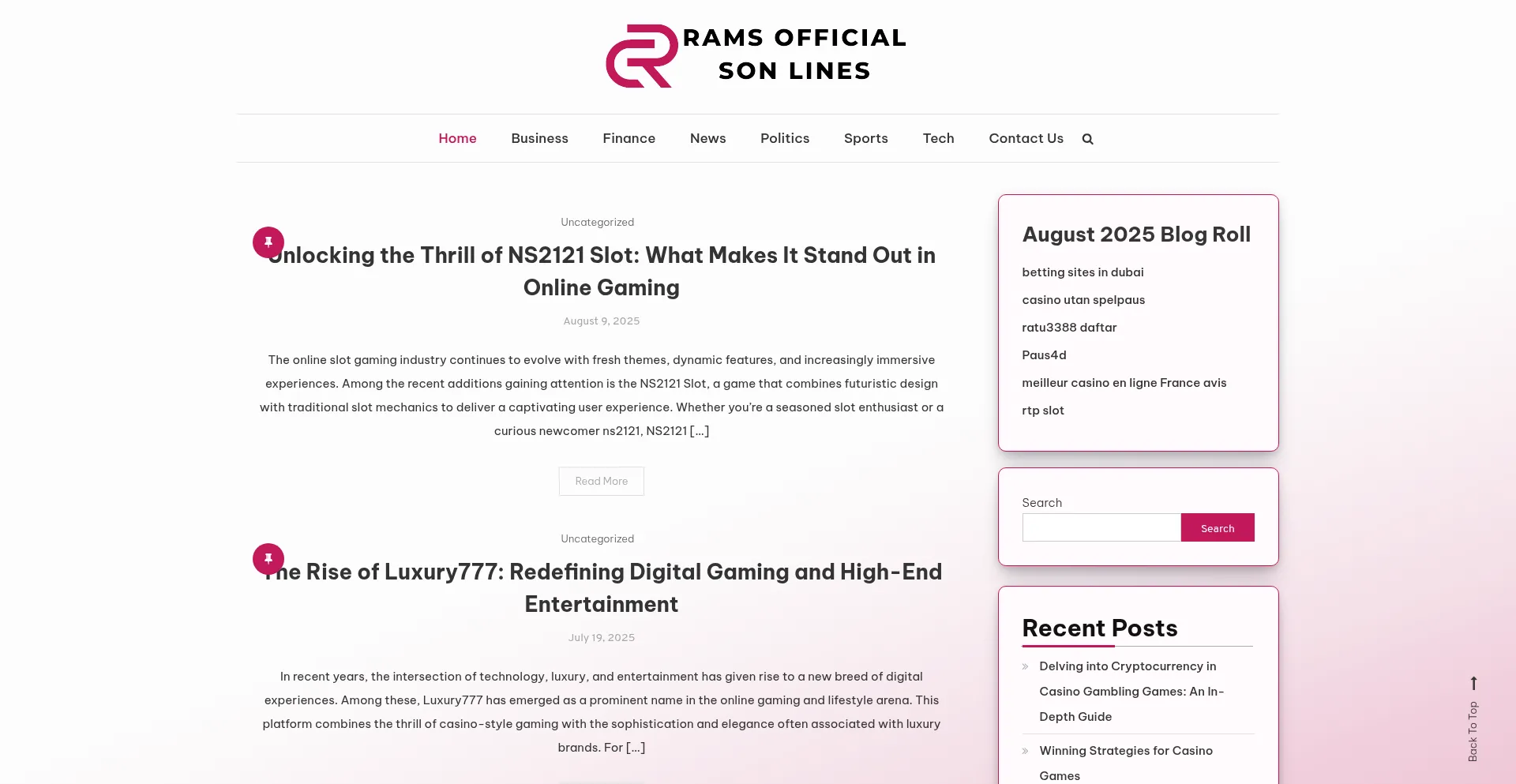 Website screenshot of Ramsofficialsonlines.com